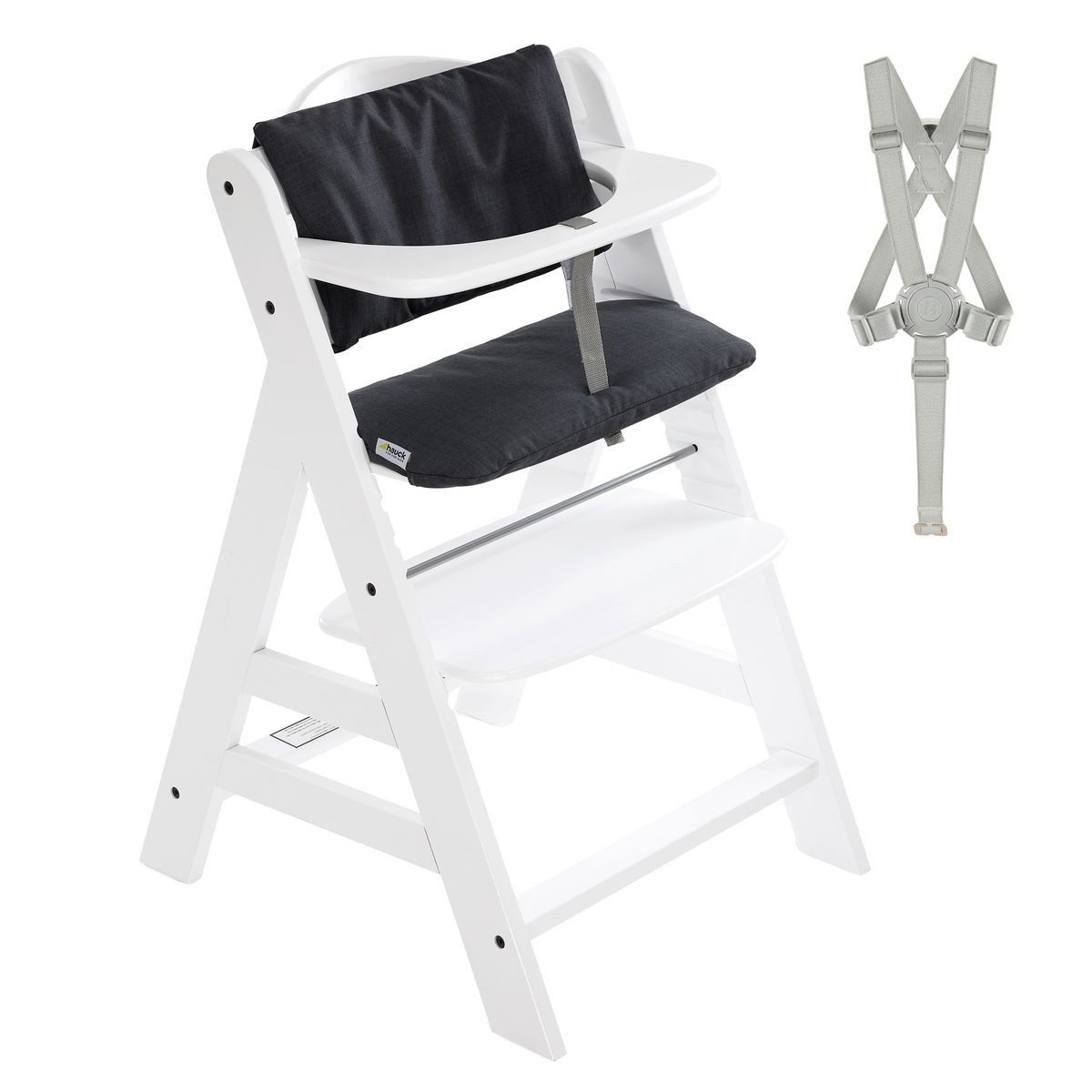 Hauck Hochstuhl Alpha Plus White, Mitwachsender Holz Baby Kinderhochstuhl mit Sitzauflage - verstellbar