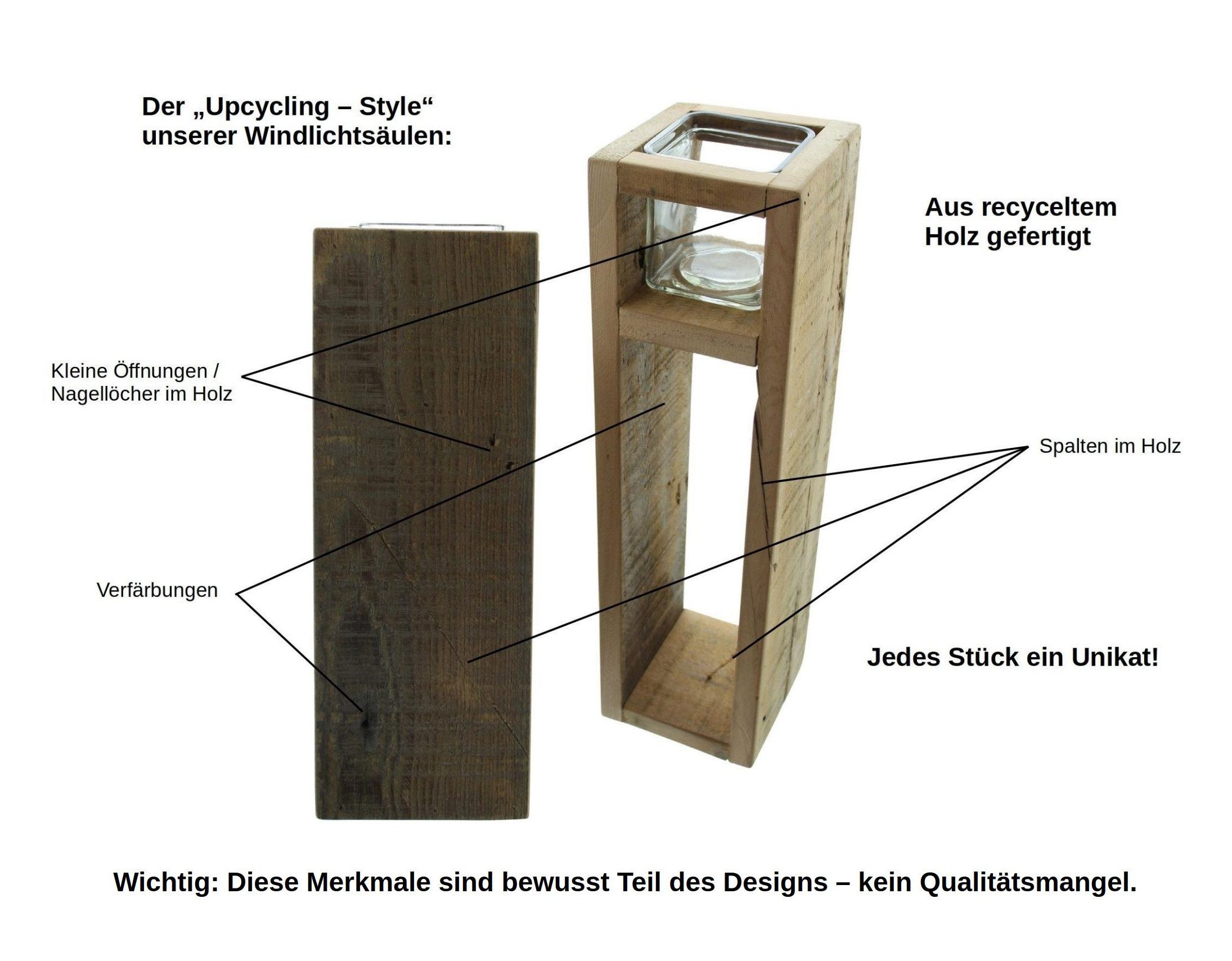 Dekoleidenschaft Bodenwindlicht "Wood" Windlicht Säule aus recyceltem Holz, günstig online kaufen