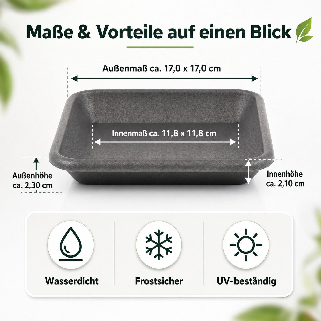 Testrut Blumentopfuntersetzer Pflanzenuntersetzer anthrazit eckig für saubere Flächen, Zubehör für Pflanztopf Pia