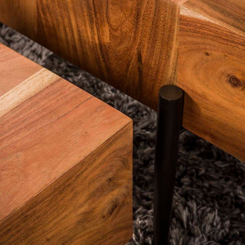 RINGO-Living Beistelltisch Möbel Saffron Schwarz aus 2er-Set, und in Natur-dunkel Couchtisch Akazienholz