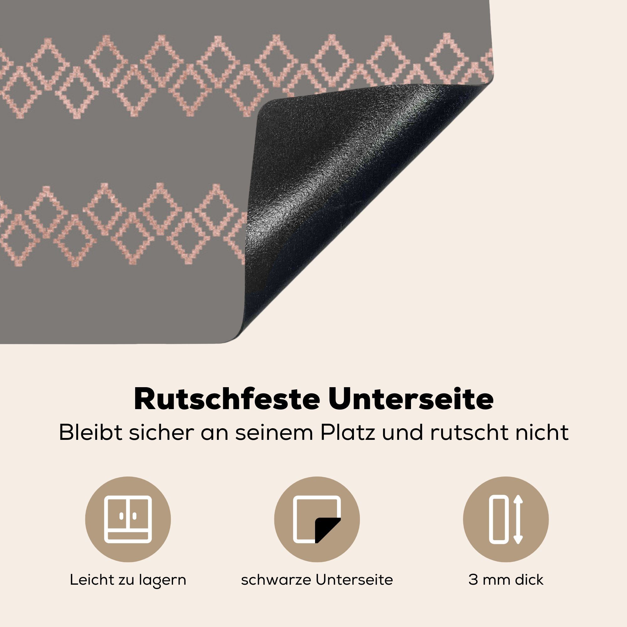 MuchoWow Herdblende-/Abdeckplatte Muster Rosa Induktionskochfeld - tlg), Grau cm, 81x52 Schutz küche, Luxus, - die für Vinyl, - Ceranfeldabdeckung (1