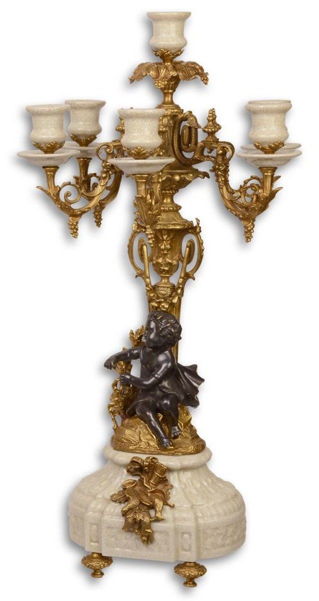 Casa Padrino Kerzenständer Barock Kerzenständer Weiß / Gold 29,5 x 26,5 x H. 59,4 cm - Barockstil Deko