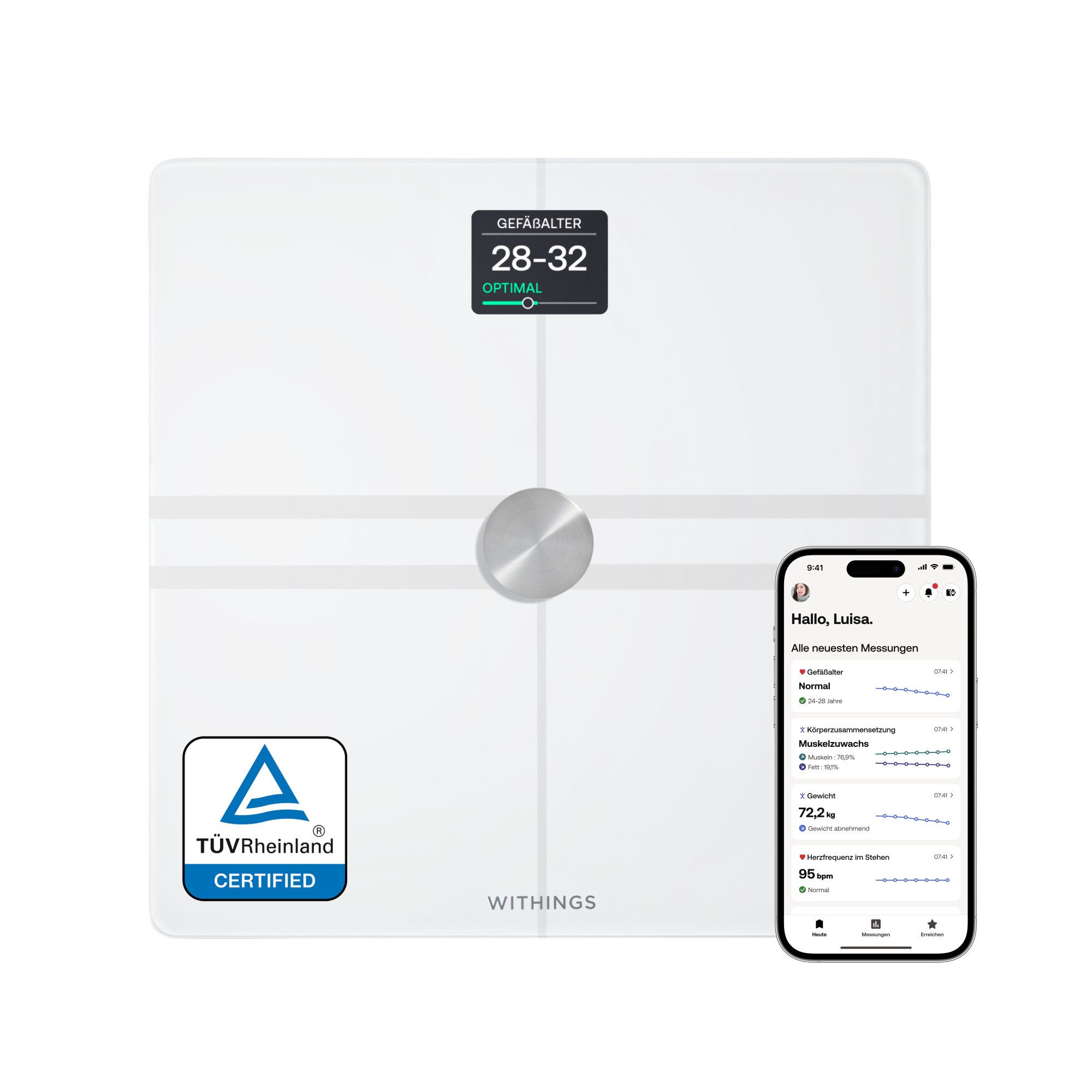 Withings Körper-Analyse-Waage Body Comp, WLAN- oder Bluetooth-Konnektivität, spezielle Modi für Schwangerschaft, Babys und Athleten
