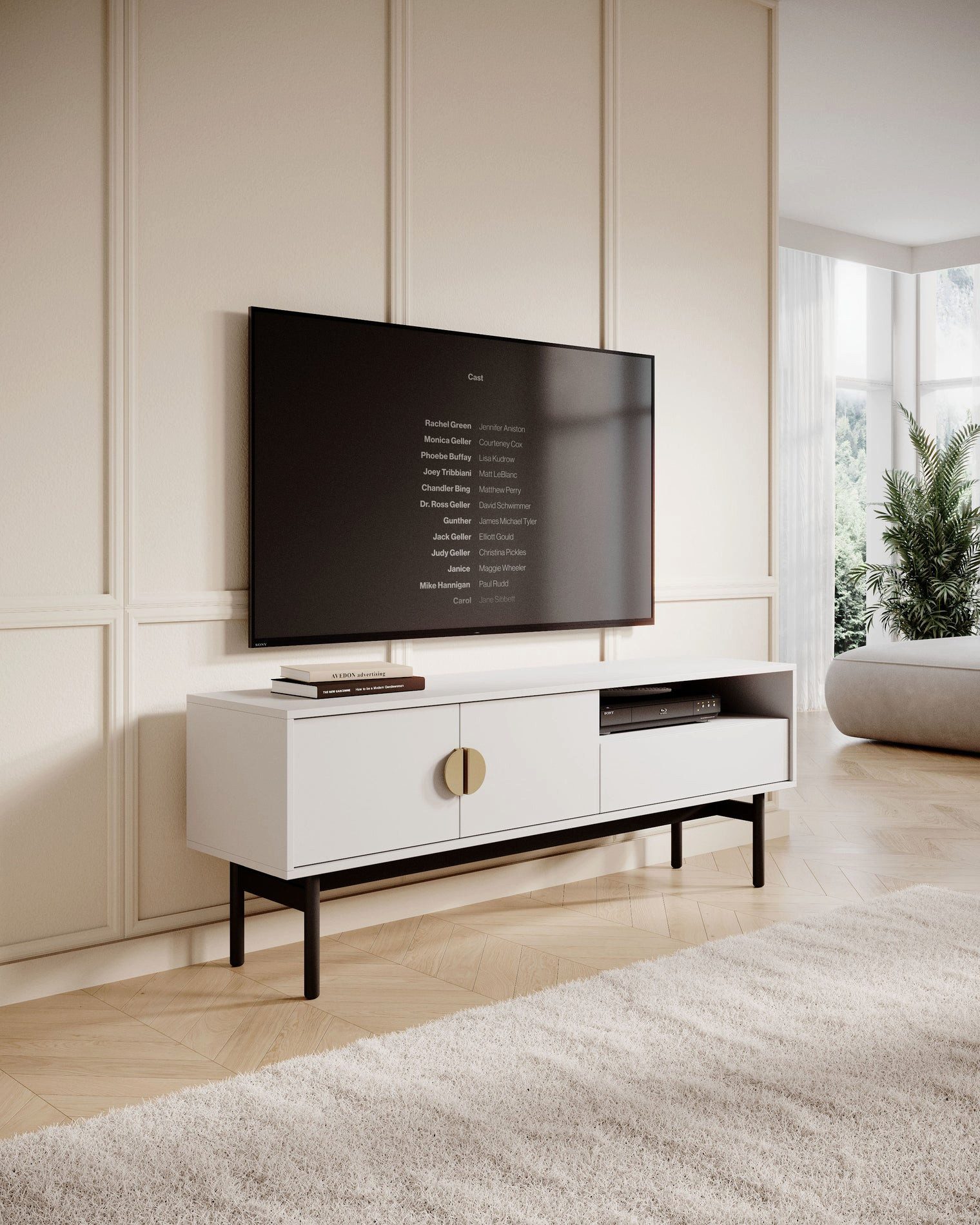Selsey TV-Schrank Stoon II TV-Lowboard Stoon II 2-türig, 1 Schublade, 1 Nische, 154 cm Weiß
