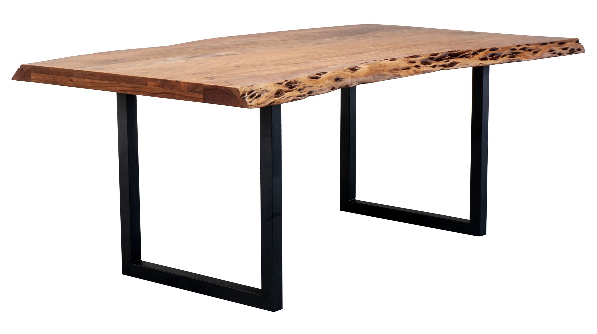 Massivart® Baumkantentisch TICO / Massivholz Akazienholz / 55 mm Tischplatte, Standbeine Kufengestell / Metall schwarz lackiert / Industrial Look