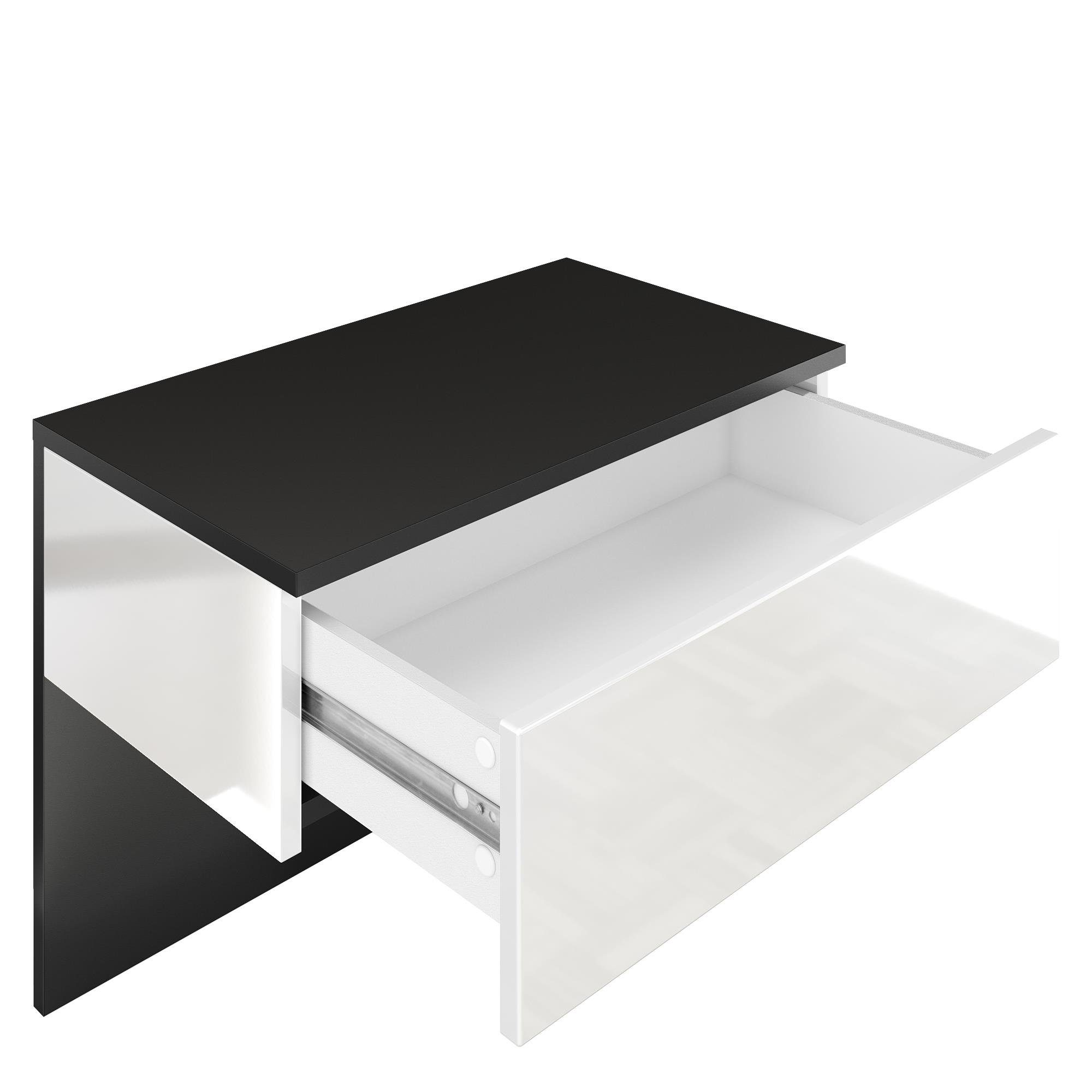 Vladon Nachttisch Sleep (Nachttischschrank, mit Schublade zur Wandmontage), Schwarz matt/Brombeer Hochglanz (60 x 46 x 35 cm)