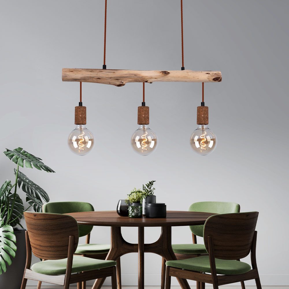 GLOBO LIGHTING LED Pendelleuchte, Leuchtmittel inklusive, Warmweiß, Hängeleuchte Holz Esstisch Lampe Küche hängend Retro Deckenleuchte
