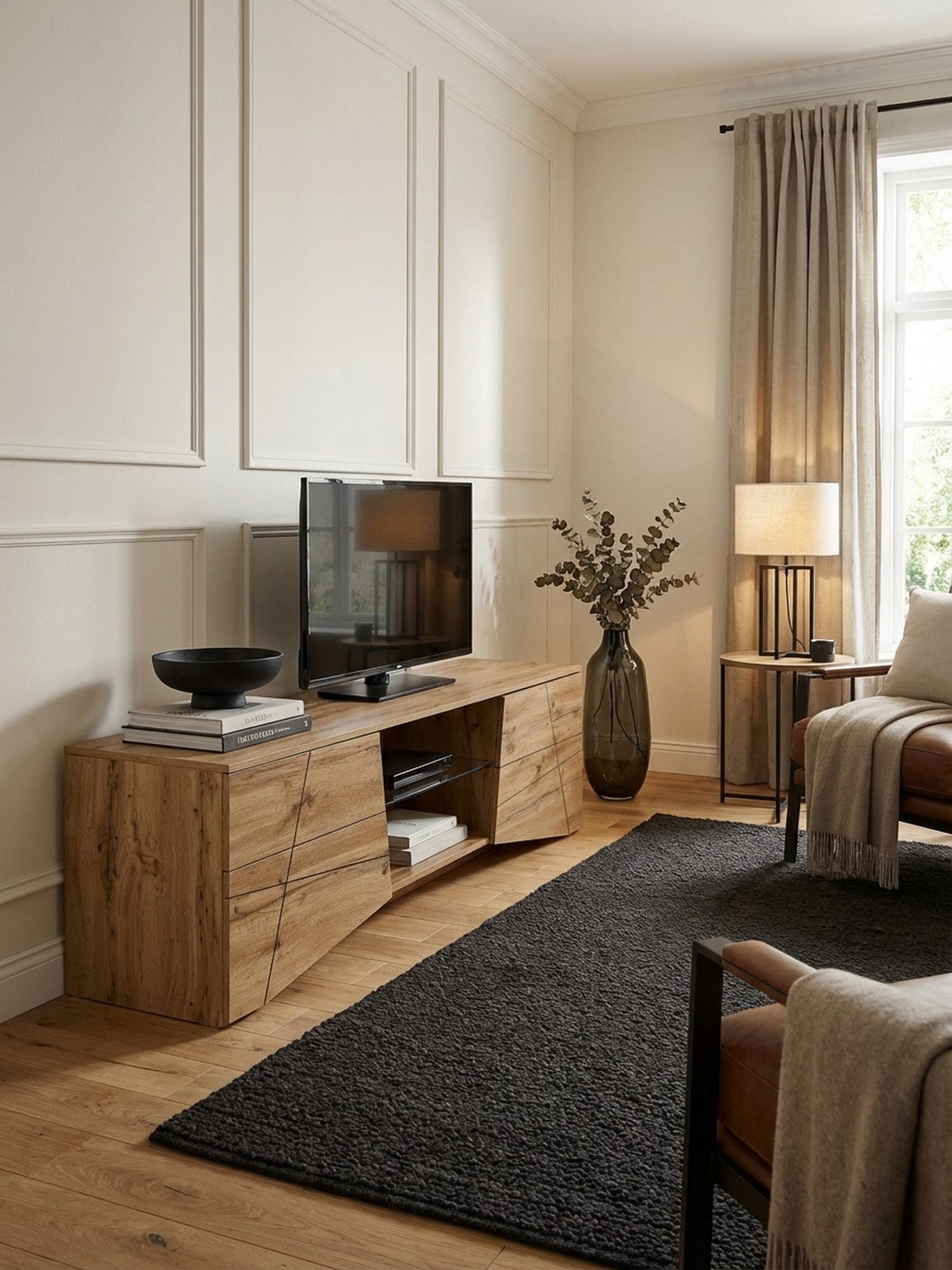 KADIMA DESIGN Lowboard Lowboard Holz Eiche-Dekor 160x50x40 cm TV-Kommode mit zwei Türen, (Fernsehkommode Wohnzimmer), Design TV-Schrank Hoch, Fernsehtisch Fernsehschrank Modern