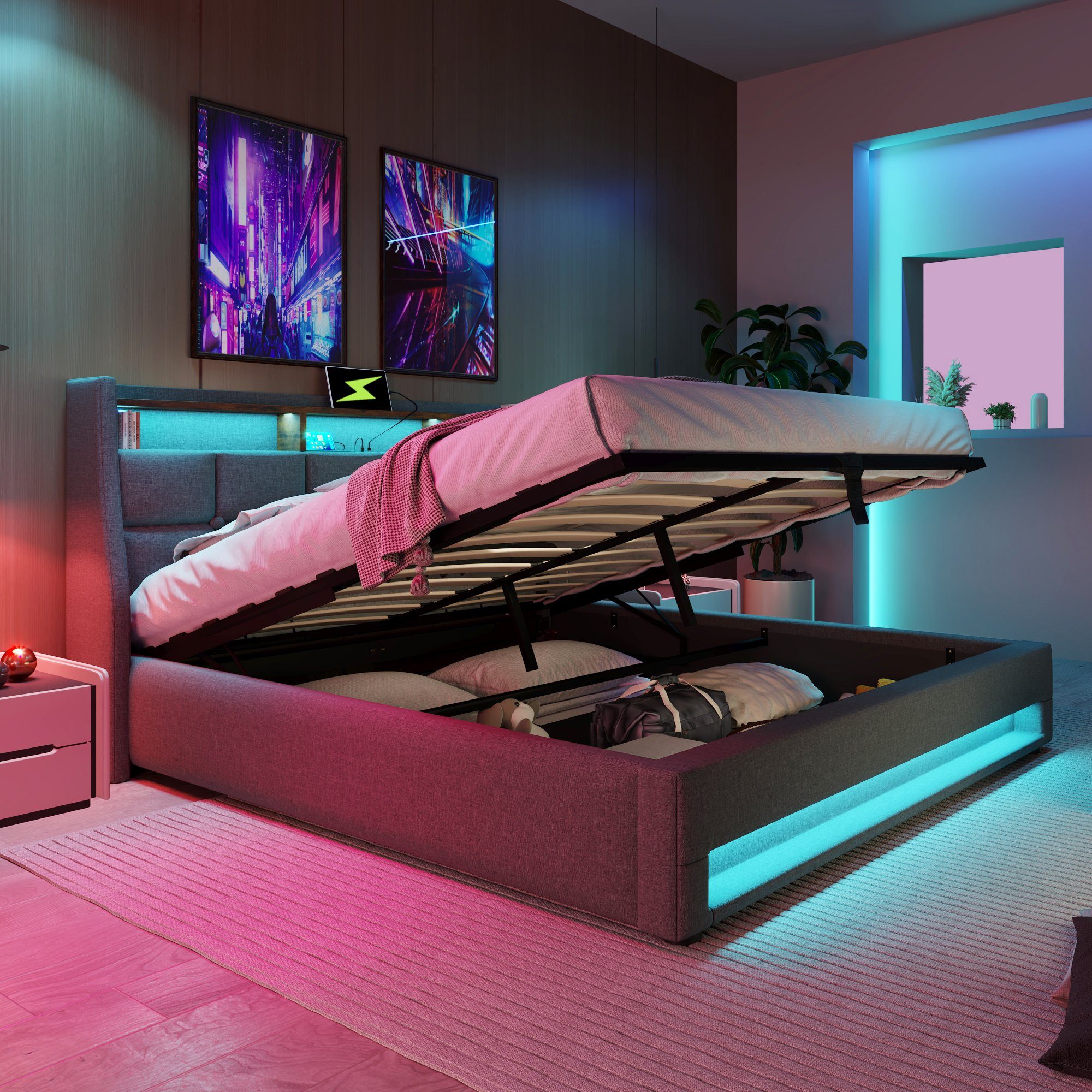 REDOM Polsterbett (LED Doppelbett Jugendbett mit günstig online kaufen