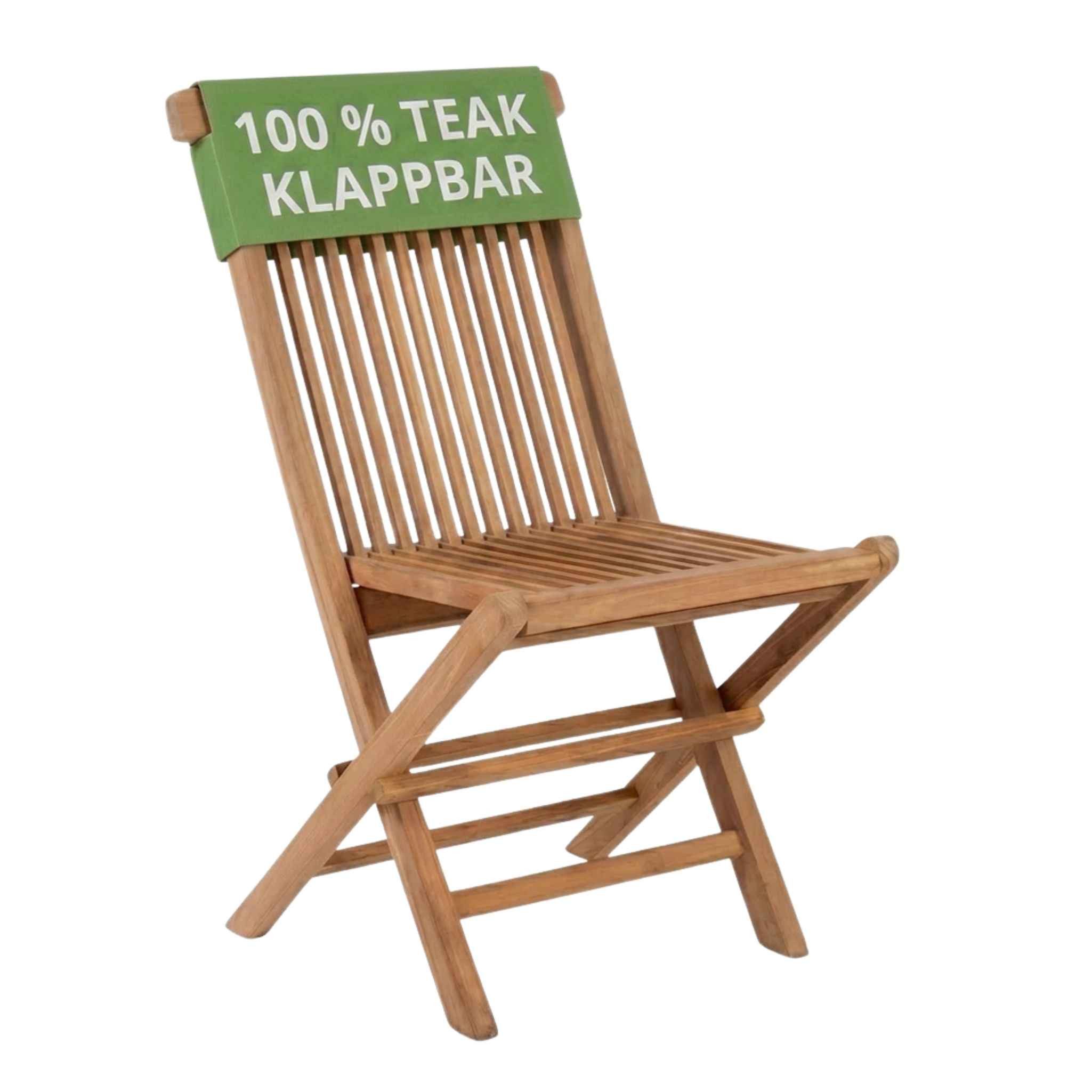 MR.DEKO Gartenstuhl Klappstuhl ohne Armlehne Teak Gartenstuhl Holz klappbar Langton (Klappstuhl, Einzelstuhl (klappbar), 1 St), Klappbar, aus massivem Teakholz, witterungsbeständig