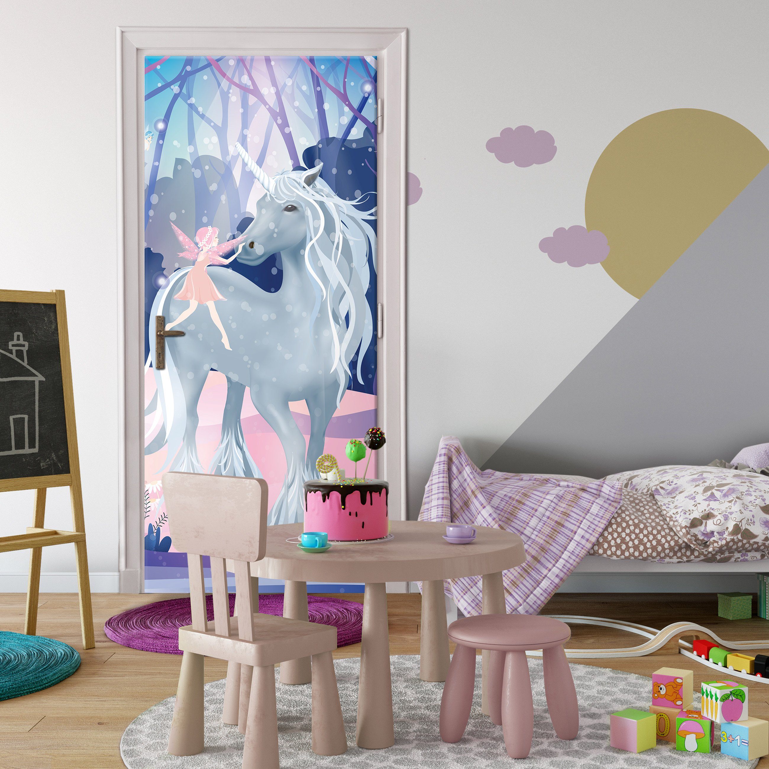 Wallarena Türtapete Selbstklebend Kinderzimmer Einhorn Türposter Türfolie Türaufkleber Fototapete für Tür, 91x211 cm, Glatt, Kindermotiv, Türtapete Selbstklebend