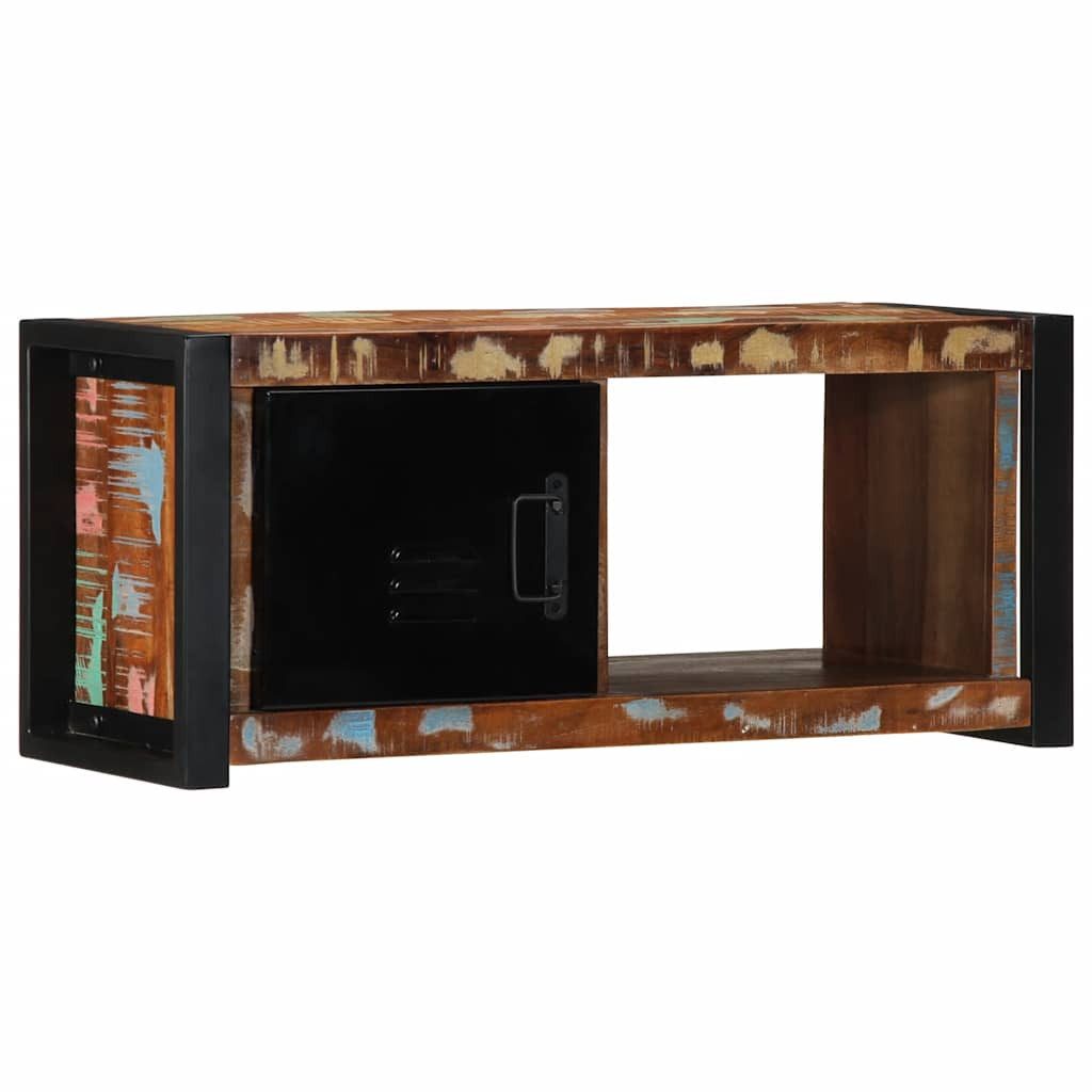 furnicato TV-Schrank Massivholz 80 x 30 x 35 cm Schwarz-Braun (1-St) Stabiles Lowboard mit Metallgriffen und offenem Fach für Wohnzimmer