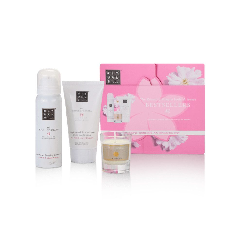 Rituals Pflege-Geschenkset von Sakura Beauty to Go - Sakura 3 tlg: Duschschaum, Raumduft, Kerze