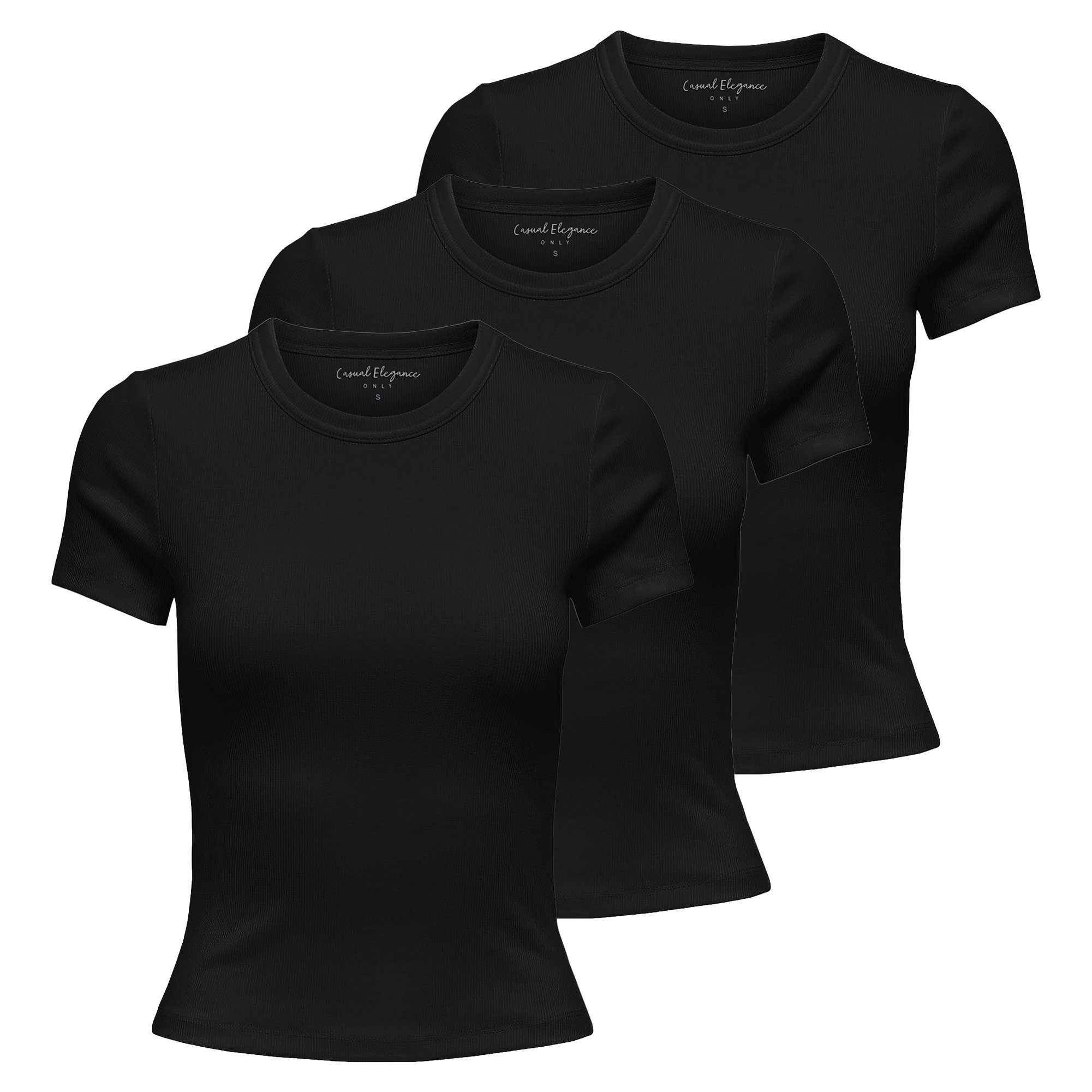 ONLY T-Shirt Damen T-Shirt 3er Pack Baumwollmischung (Packung, 3er Pack)