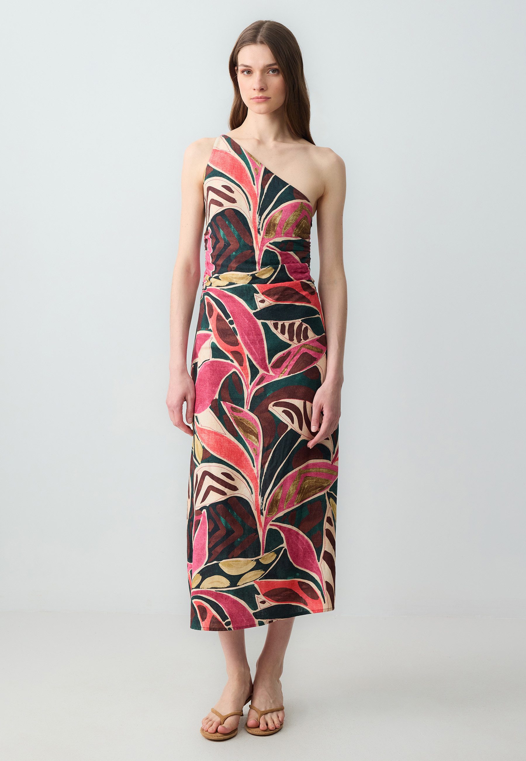 Minikleid Mehrfarbiges Gewebtes Kleid İm Slim Fit
