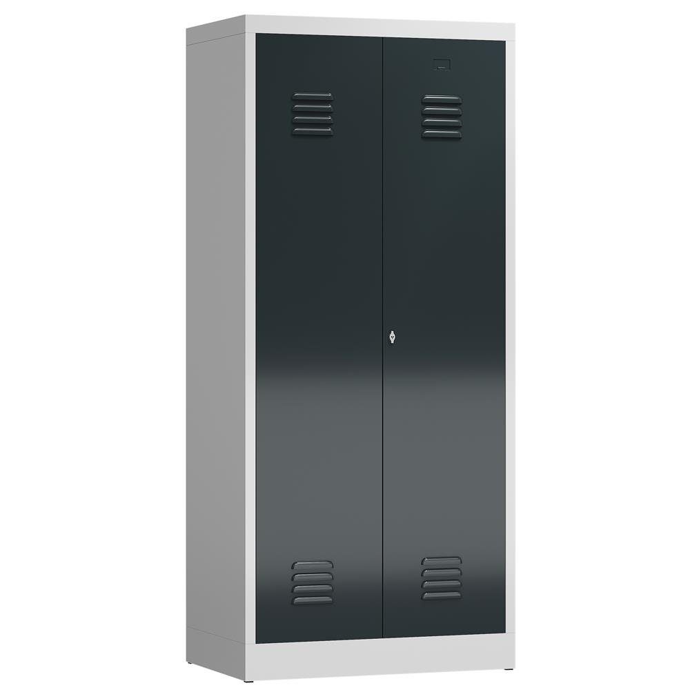 Steelboxx Spind ClassiX Garderobenschrank, 2 Abteile mittig schließend, 1800 x 800 x (1-St) Komplett verschweißt und montiert - keine Montage erforderlich Korpus: RAL 7035 Lichtgrau/ Türen: RAL 7016 Anthrazitgrau | RAL 7035 Lichtgrau