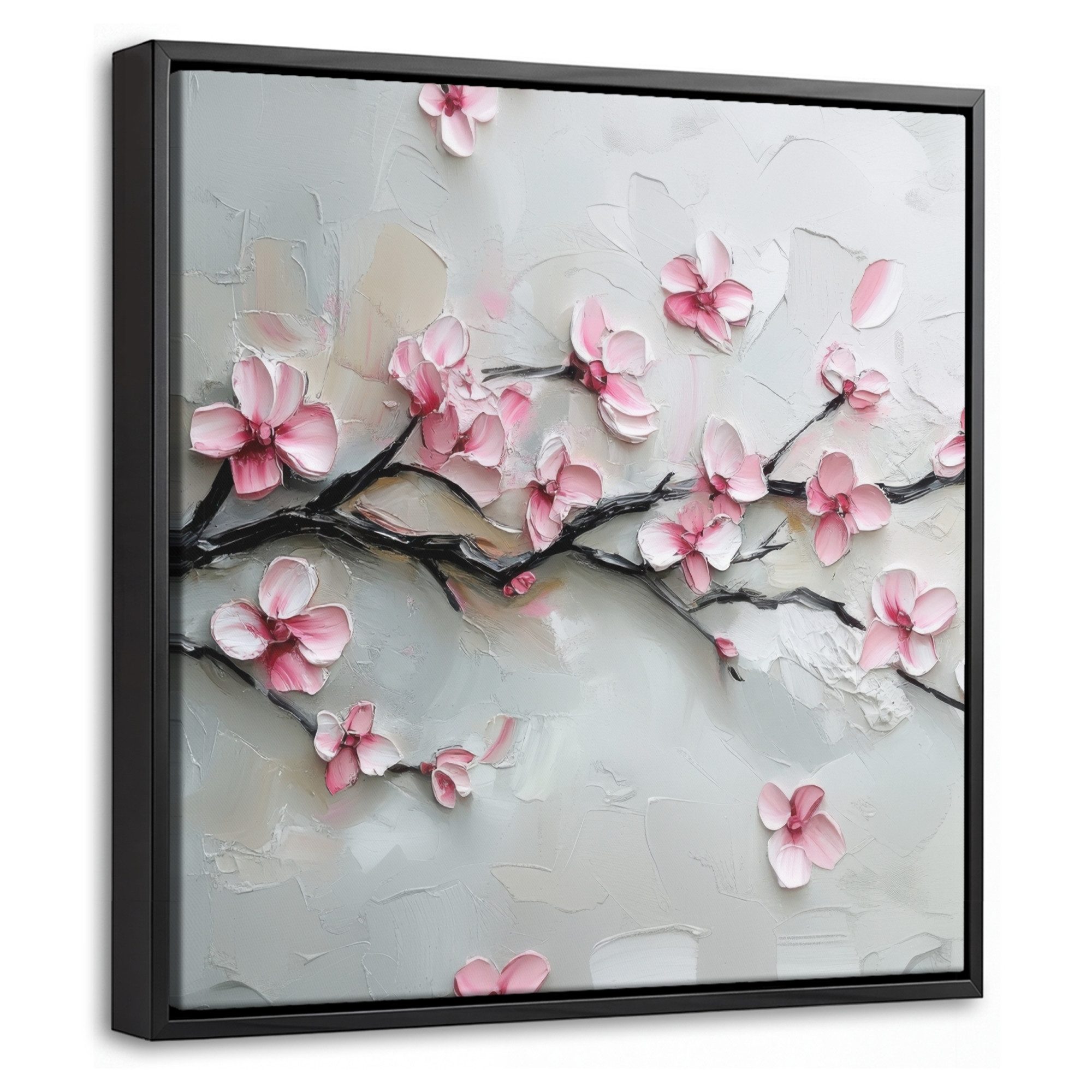 OneMillionCanvasses® Leinwandbild mit Rahmen - Blüte - Künstlerisch - Rosa - Sakura, Fotodruck (1 St), Leinwand Bilder Klein, Wand Dekoration Aesthetic 20x20cm
