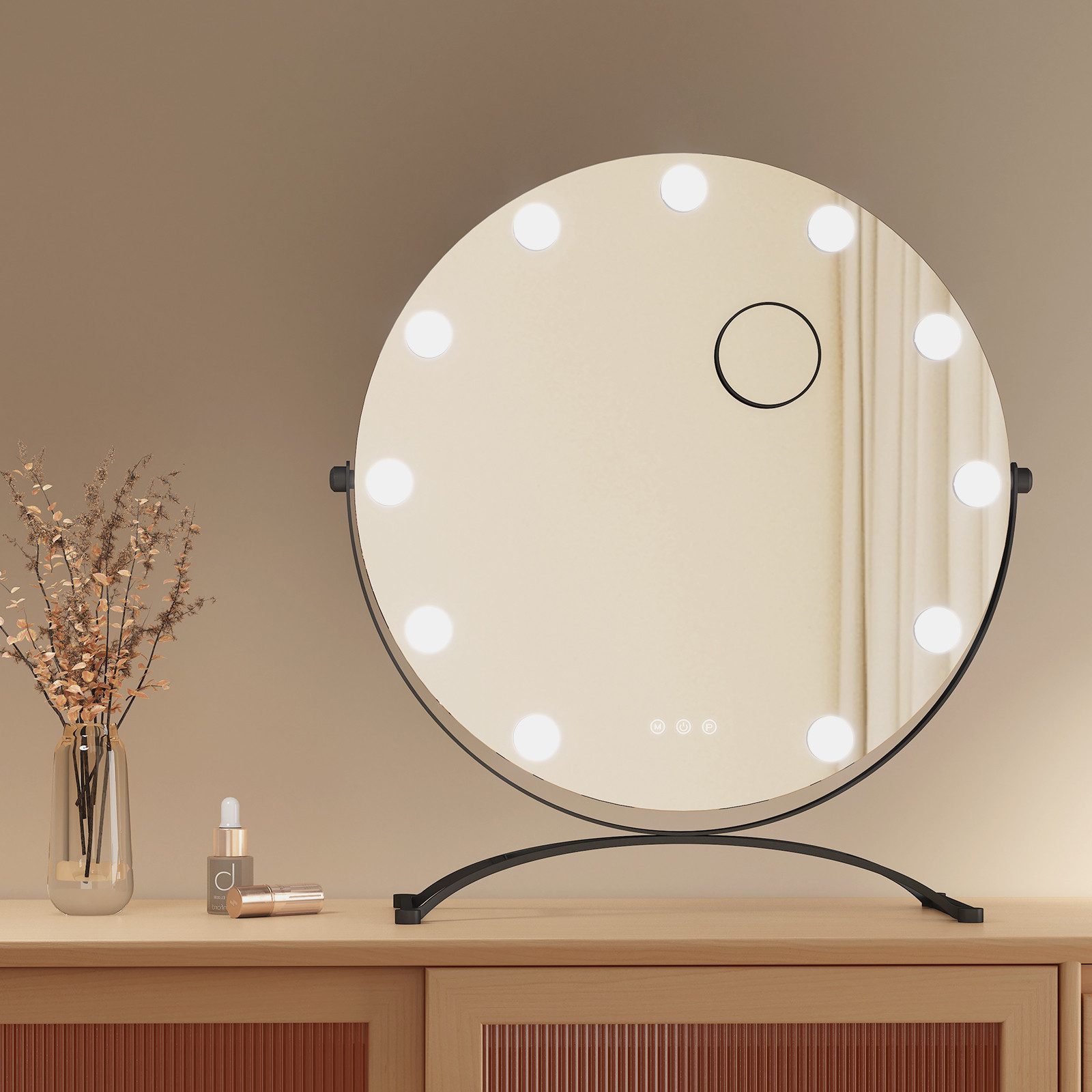 EMKE Kosmetikspiegel 1 Plus 1 Hollywood Spiegel mit Beleuchtung 7 x Vergrößerungsspiegel (Sternenlicht Serie), 3 Lichtfarben, dimmbar, Touch, Memory, 11 LED-Lampen, 360° neigbar