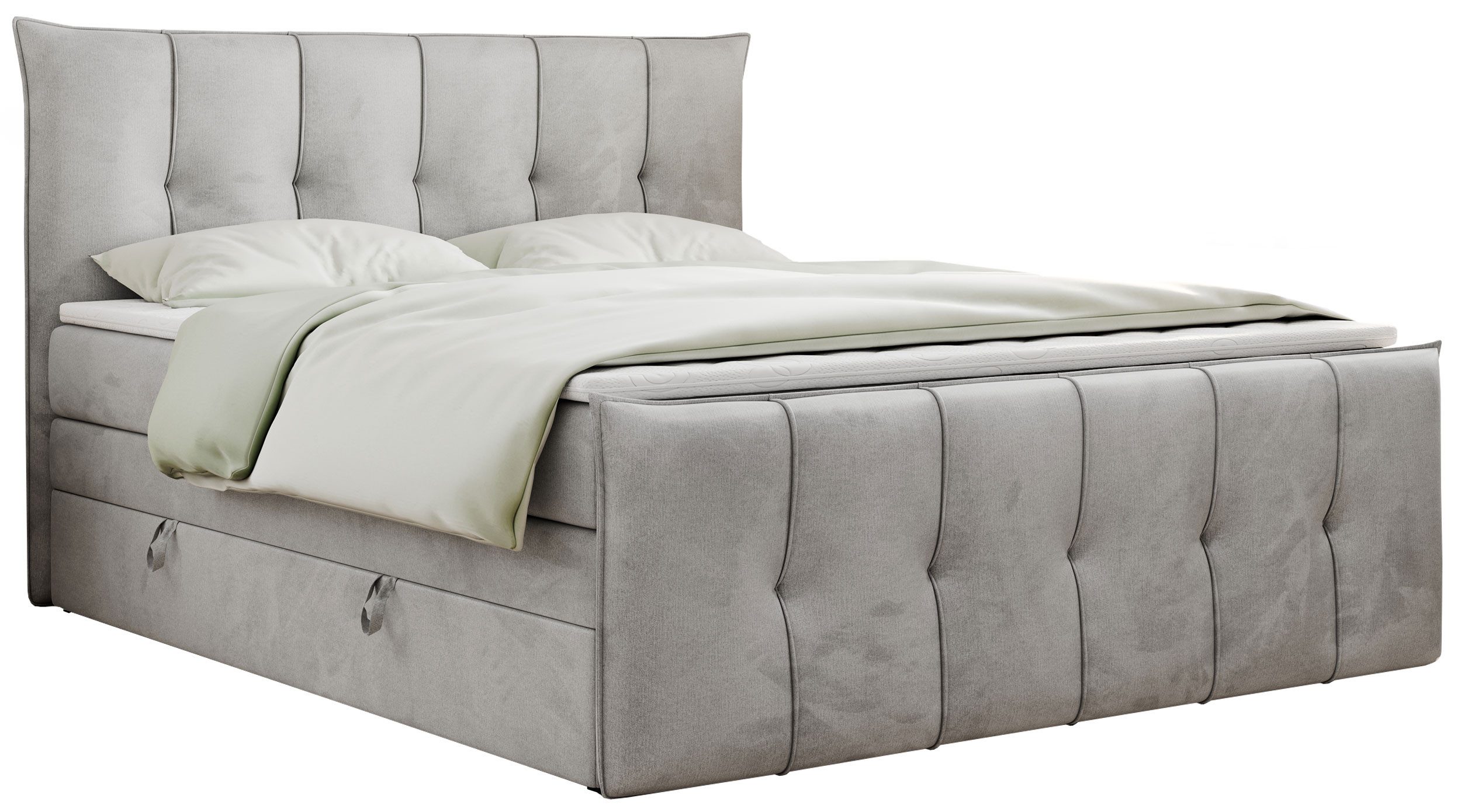 MKS MÖBEL Boxspringbett PREMIUM 11 KING (Set, Packung, T30-Schaum, Topper T25/Visco, gestepptes Kopfteil), Bettkasten und fünf Matratzen - Multipocket-Matratzen und Topper