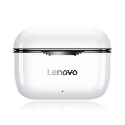 Lenovo LP1 mit Touch-Steuerung Bluetooth-Kopfhörer (True Wireless, Siri, Google Assistant, Bluetooth 5.0, Stereo-Ohrhörer 300 mAh Kopfhörer-Ladehülle - Weiß mit schwarzem Rand)