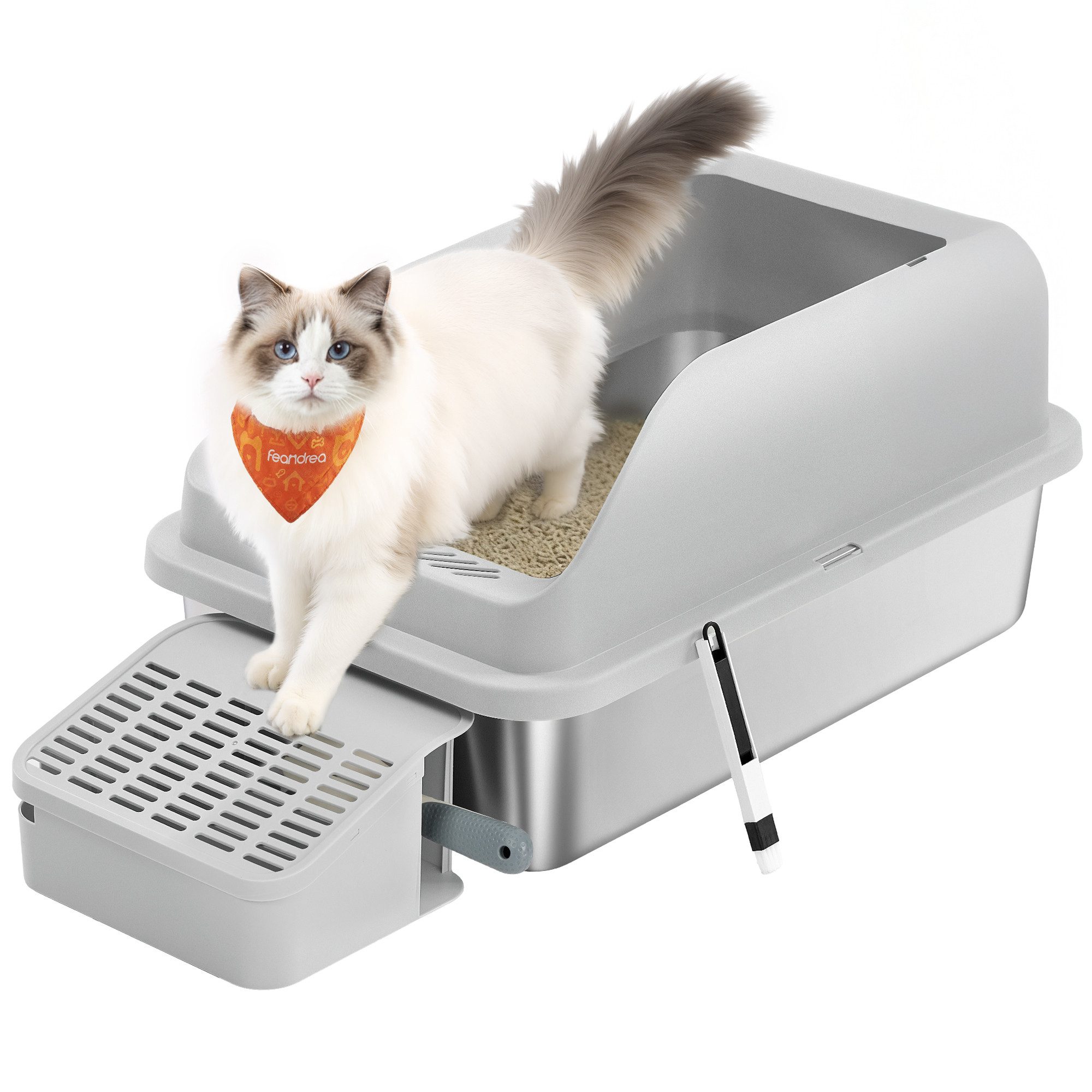 FEANDREA Katzentoilette, Katzenklo, mit hohen Seitenwänden, geräumig, Schaufel, Bürste