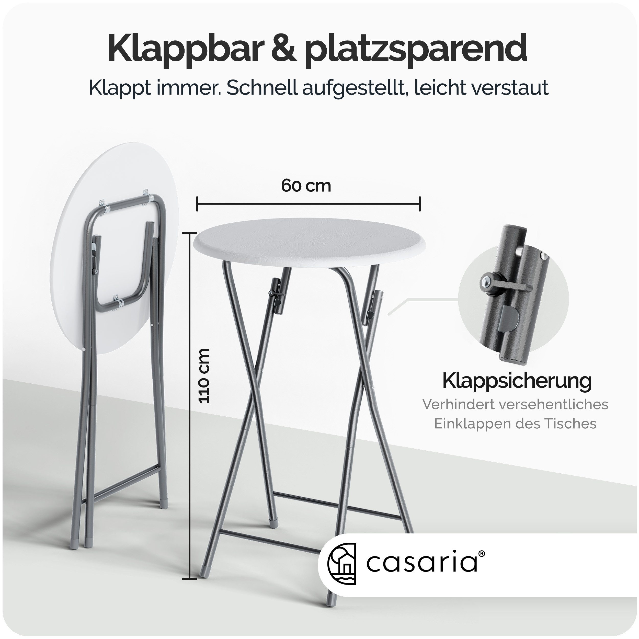 Casaria Stehtisch (1-St), Klappbar 110cm Hoch Rund Ø60cm Garten Camping Bis günstig online kaufen
