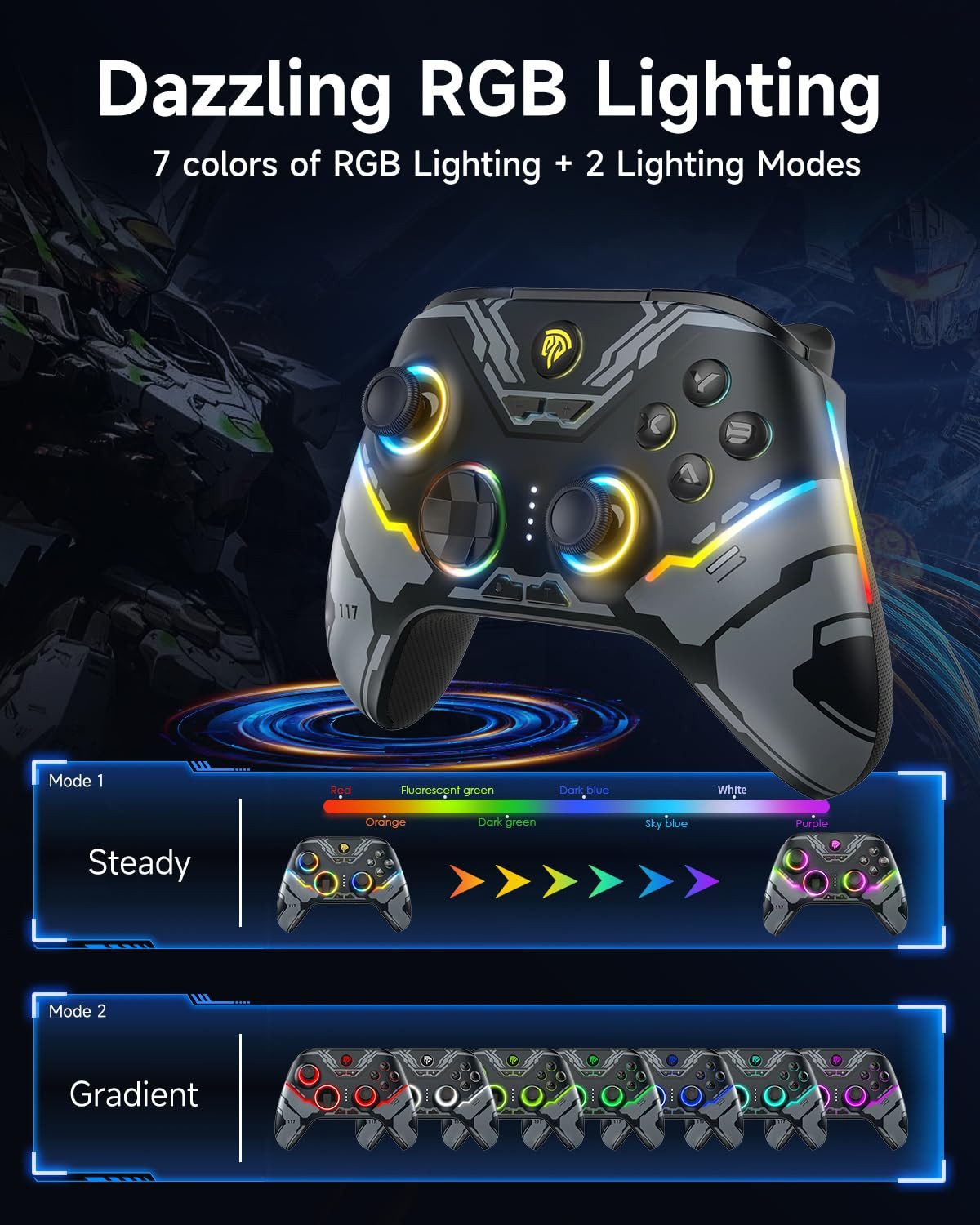 EasySMX X15 Controller PC, PC Controller Wireless mit 7 RGB Licht schwarz PC-Controller