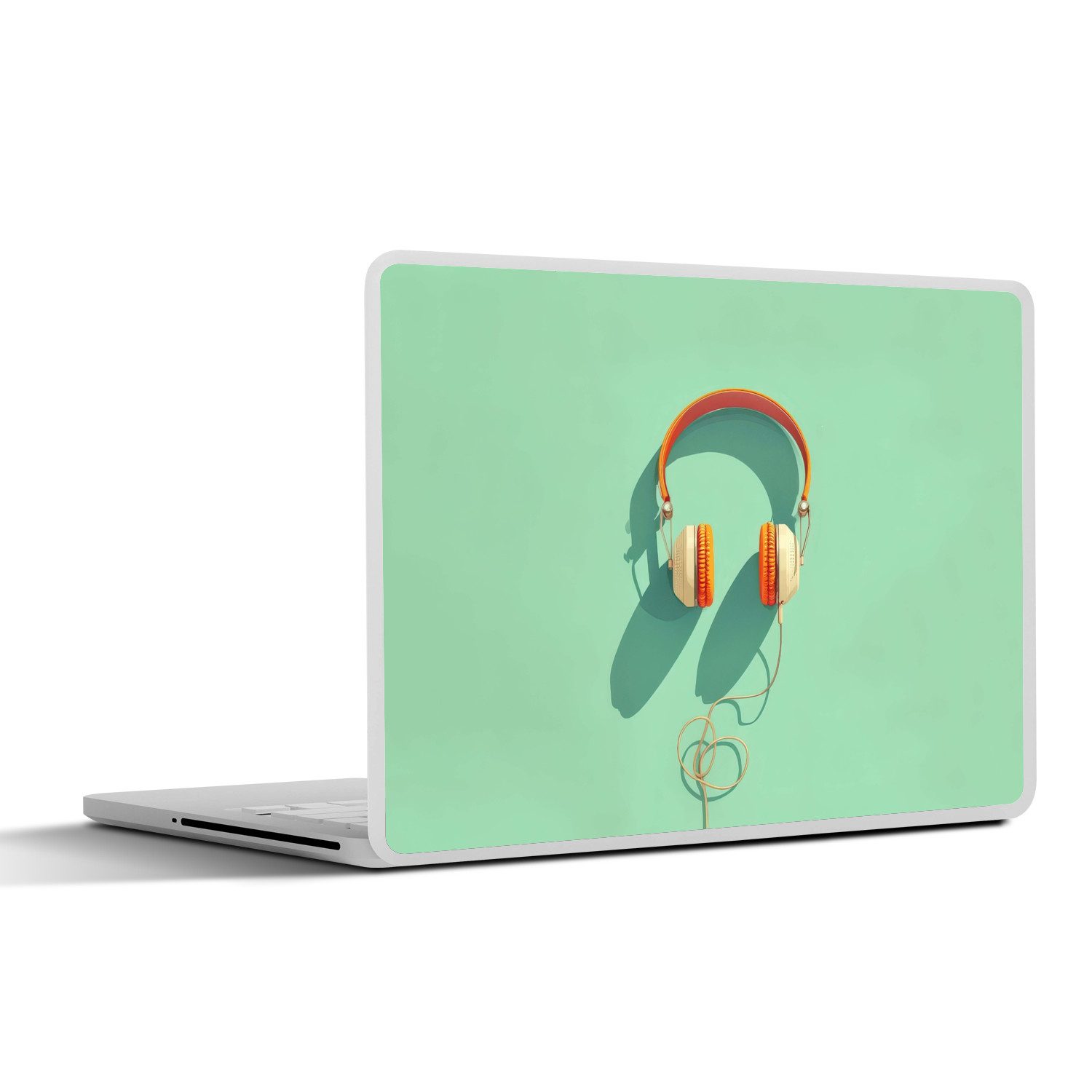 MuchoWow Laptop-Aufkleber Kopfhörer - Orange - Kabel - Minimalistisch, (1tlg), Laptop Folien Cover, Aufkleber, Sticker, Schutz vor Kratzern, 30x21 cm