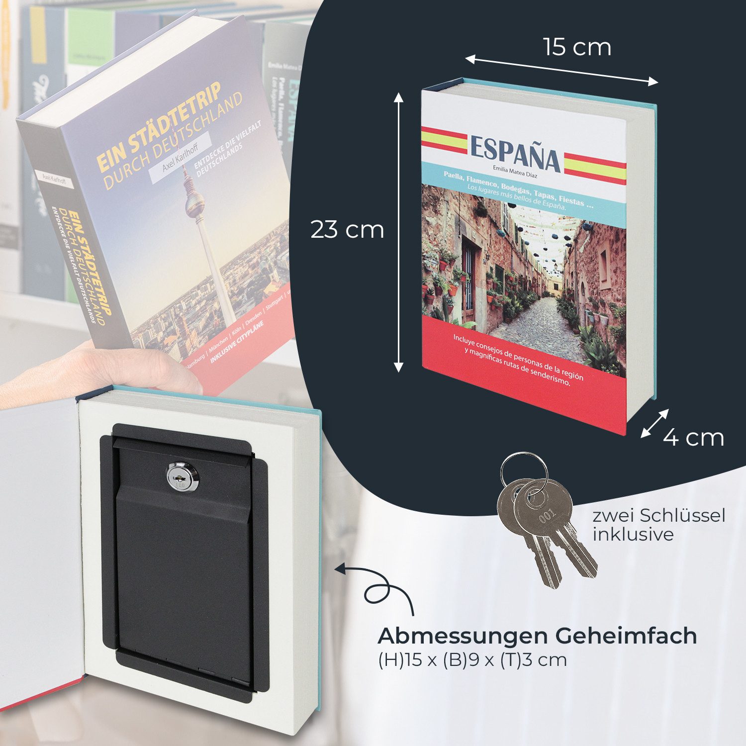 HMF Buchtresor getarnter Buchsafe für Zuhause, innovatives Geheimversteck für Wertsachen, 23 x 15 x 4 cm – Bild 5 von 5