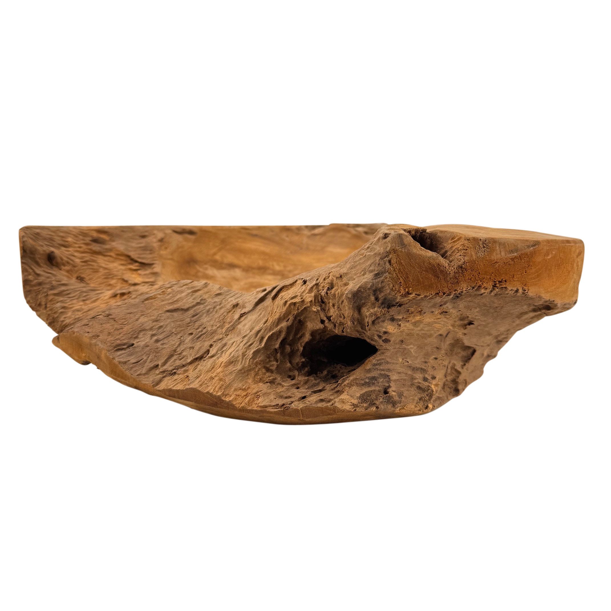 Online-Fuchs Dekoschale XL aus Teakholz, Obstschale - Dekoration für Wohnzimmer & Küche (jede Schale ein Unikat, 40 bis 45 cm groß), massives Teakholz, rustikal – Bild 3 von 5