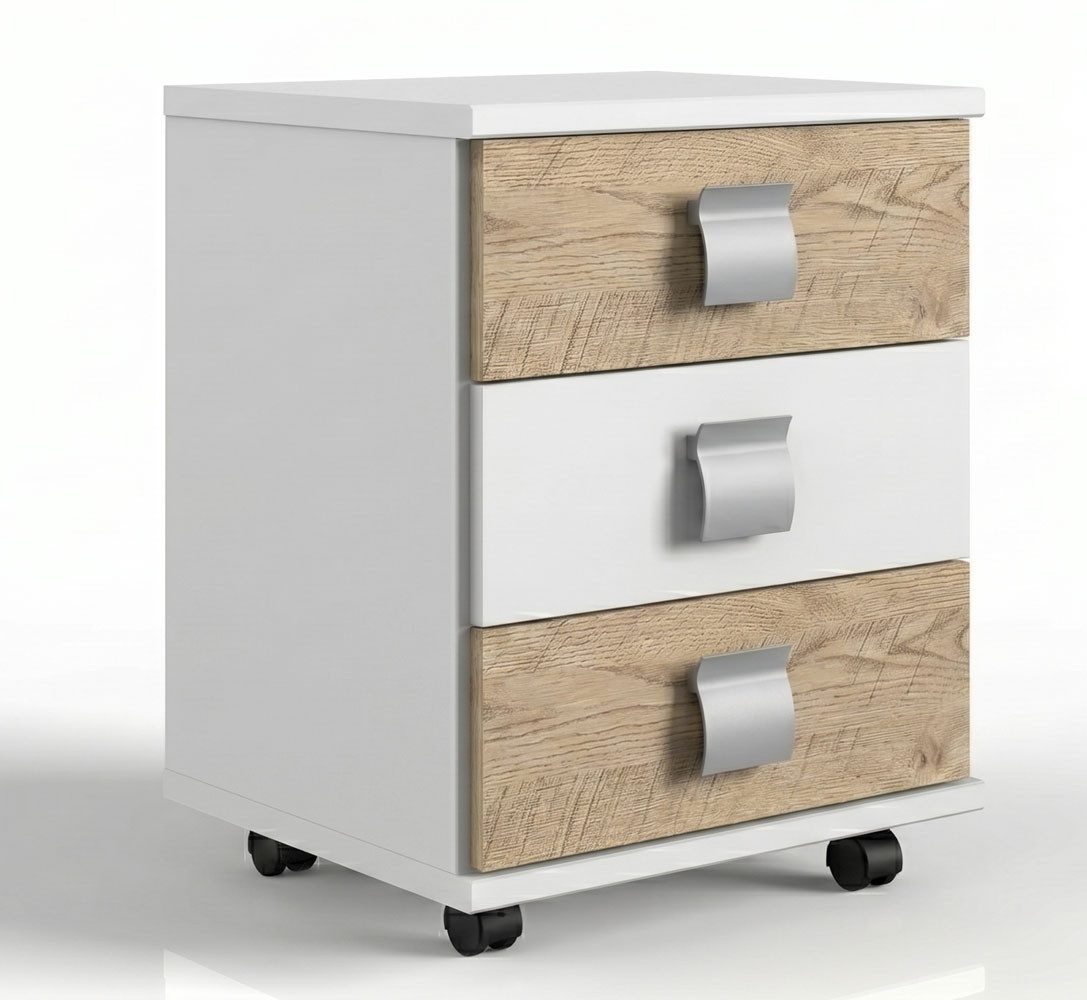 Wimex Rollcontainer Jalta, (mit Schubladen, 1 St., moderne Optik, mit Schubladen), 46x40x57cm mit Schubladen weiß / Eiche Sägerau