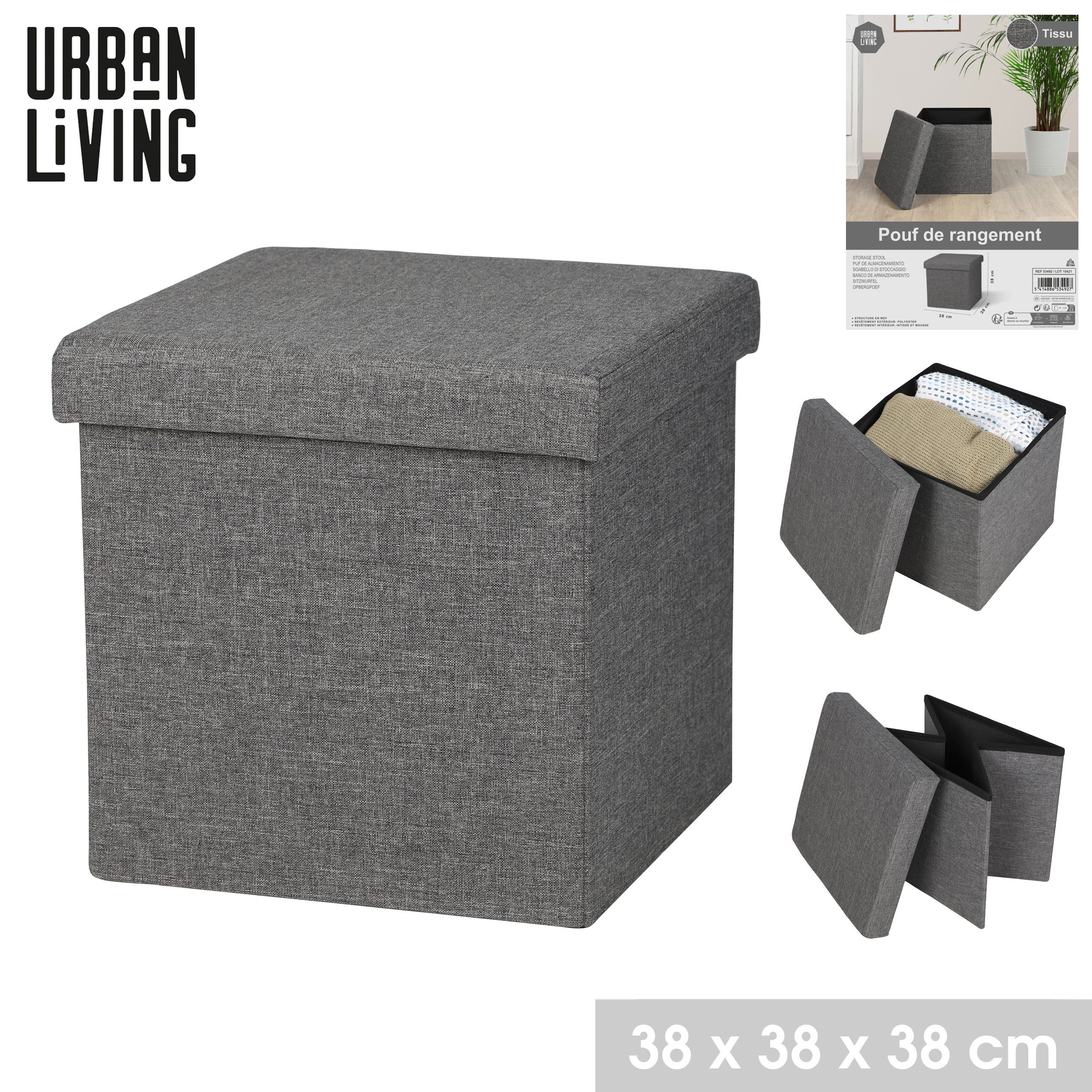 Urban Living Sitzwürfel Sitzhocker Sitzwürfel Aufbewahrungsbox Tissu, mit Stauraumfach hoher Sitzkomfort