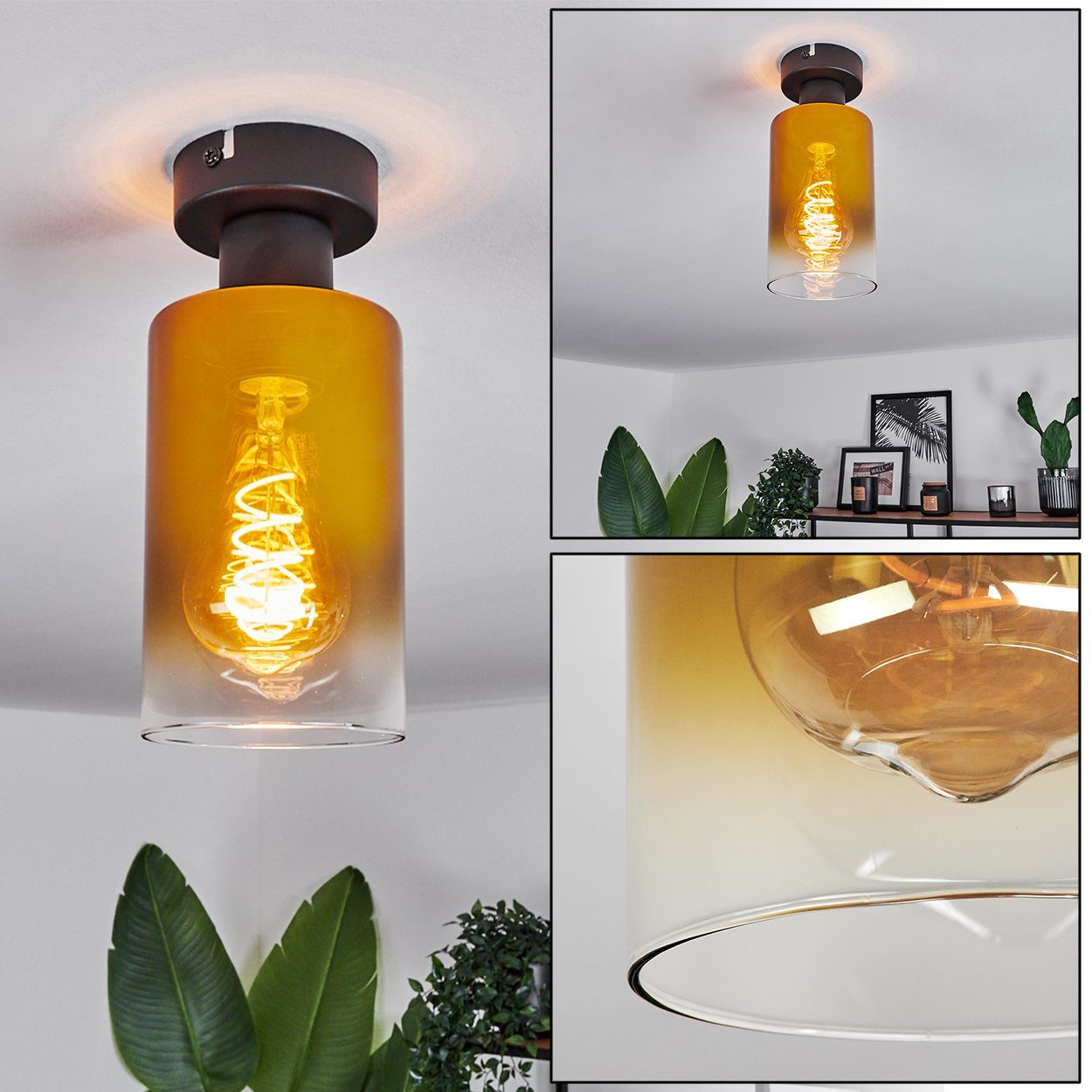 im Deckenleuchte ohne moderne mit Glas, Leuchtmittel, hofstein Retro/Vintage-Design Schwarz/Goldfarben/Klar, x 1 Leuchte aus aus in Schirm E27 Metall/Glas Deckenlampe