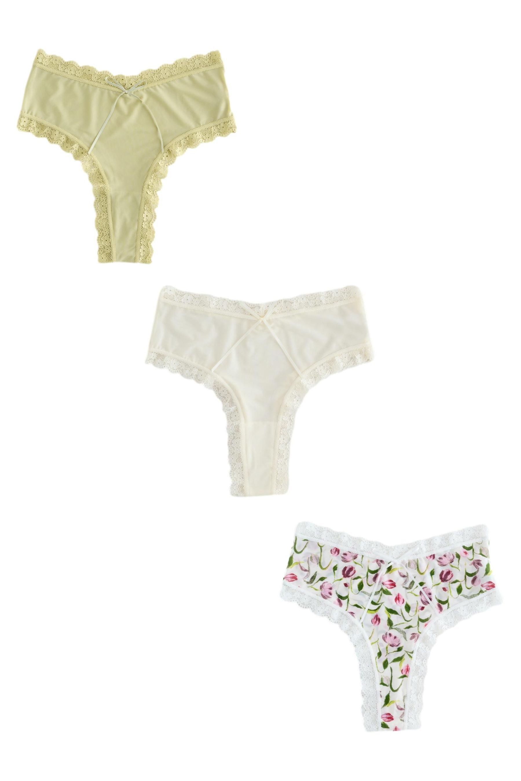High-Waist-String Slips aus Mikrofaser + Spitze im 3er-Pack, Tanga