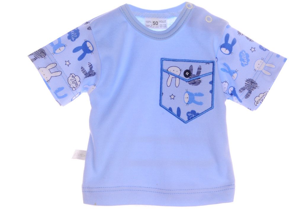 T-Shirt Baby Sommer Shirt Kurzarmshirt in Blau mit Hasen Muster