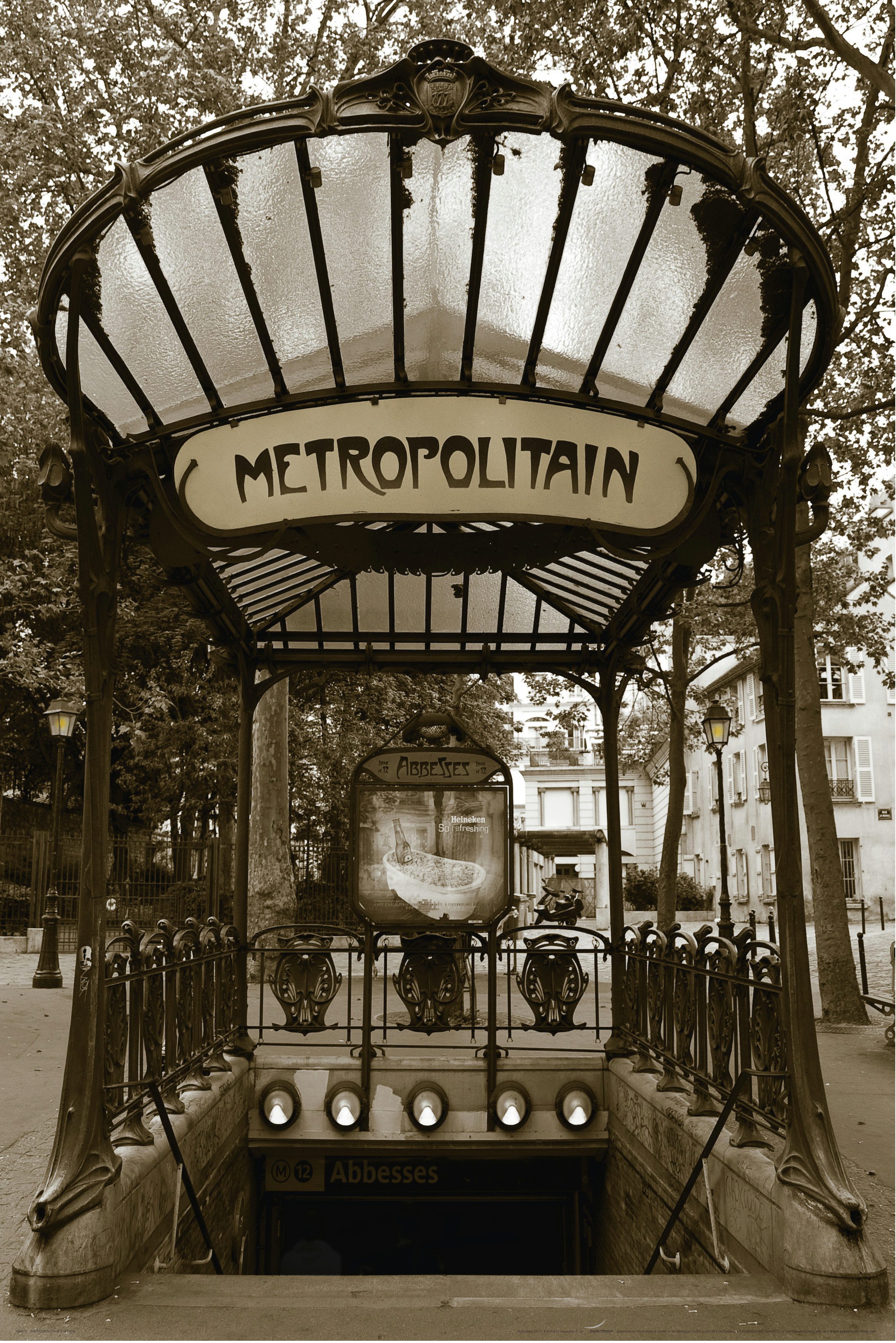 Papermoon Poster POSTER Nr.070 Metropolitain, 61 X 91,5 CM, (Die schönste Metrostation in Paris), genormte Postergröße für Rahmen, Bild Dekoration Wanddeko Motiv Tapete