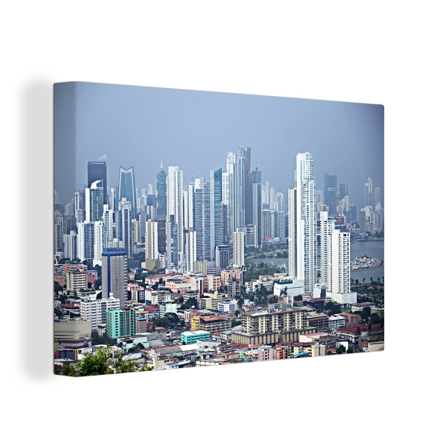 OneMillionCanvasses® Leinwandbild Hohe Wolkenkratzer in Panama-Stadt, (1 St), Wandbild Leinwandbilder, Aufhängefertig, Wanddeko, 30x20 cm