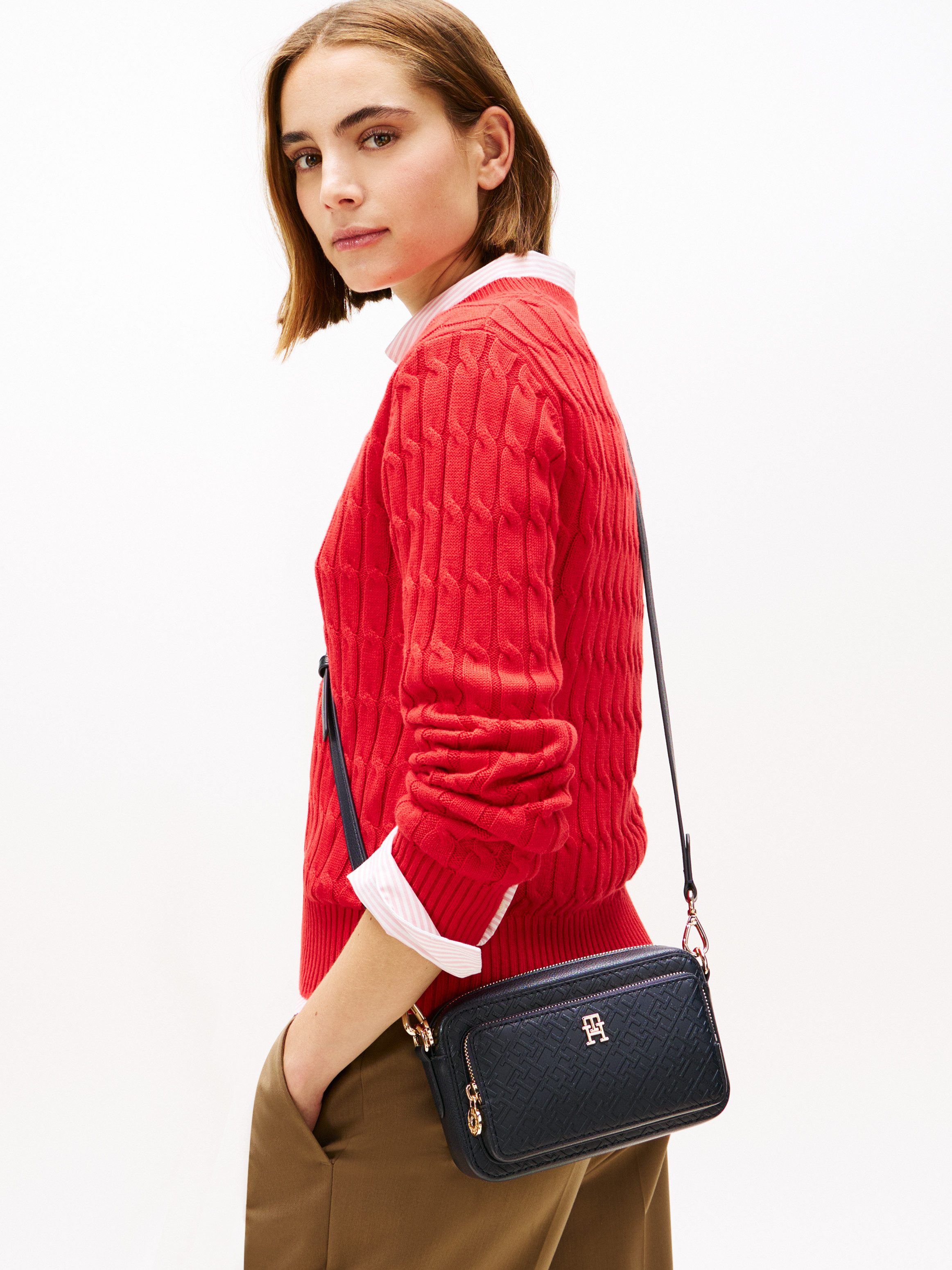 Tommy Hilfiger Umhängetasche TH ICON CAMERA BAG MONO, Damen Schultertasche, Minibag mit TH-Logoprägung