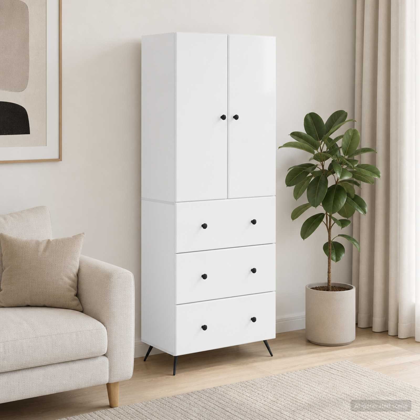 furnicato Container Schubladenschrank 66 x 34,5 x 90 cm Hochglanz weiß (1-St) Platzsparender Sideboard-Schrank mit Schiebetüren für dein Büro