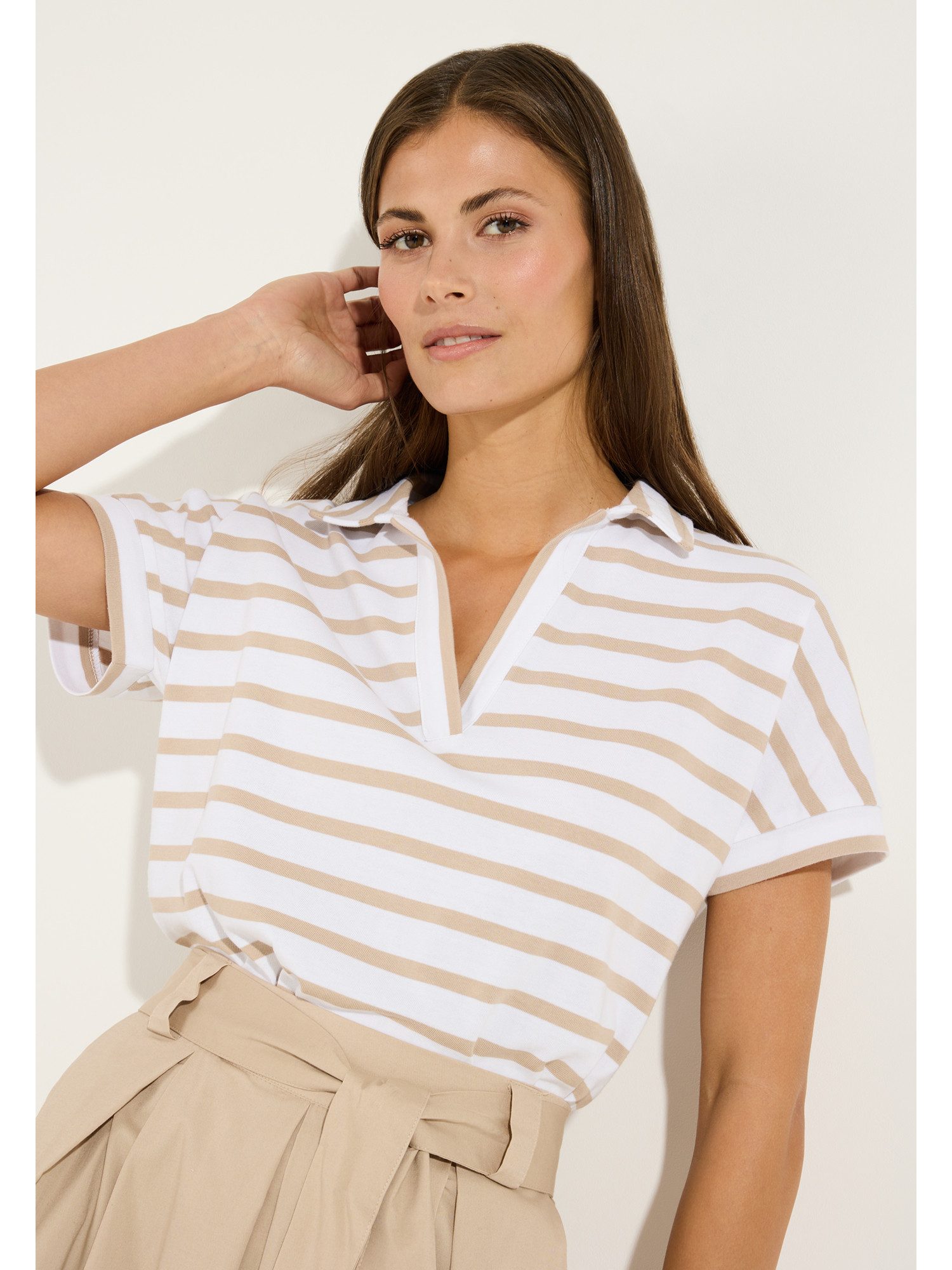 MORE&MORE Kurzarmshirt sportives, gestreiftes Poloshirt