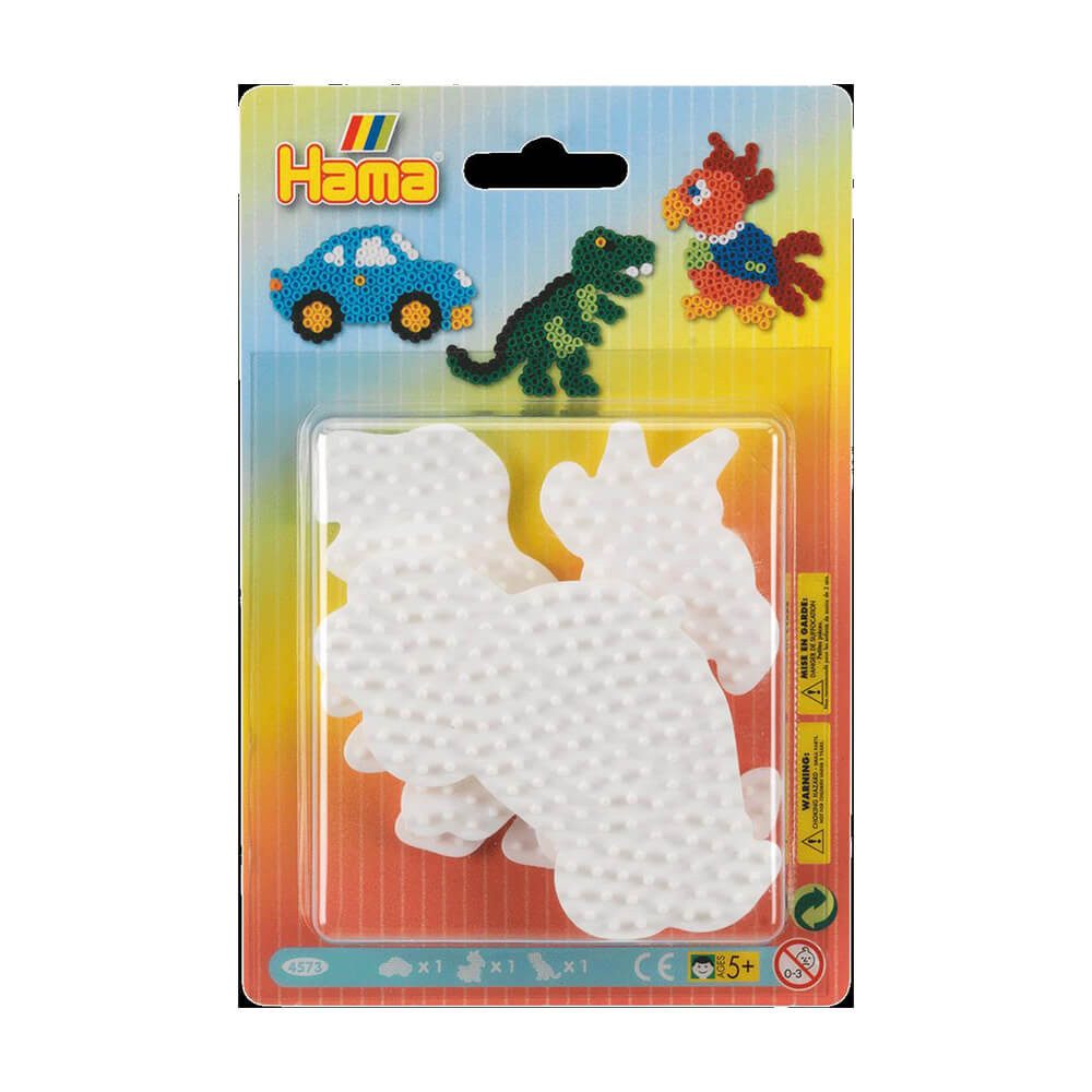 Hama Bügelperlen Hama Blister mit 3 Midi-Stiftplatten, Auto, Papagei & Dino