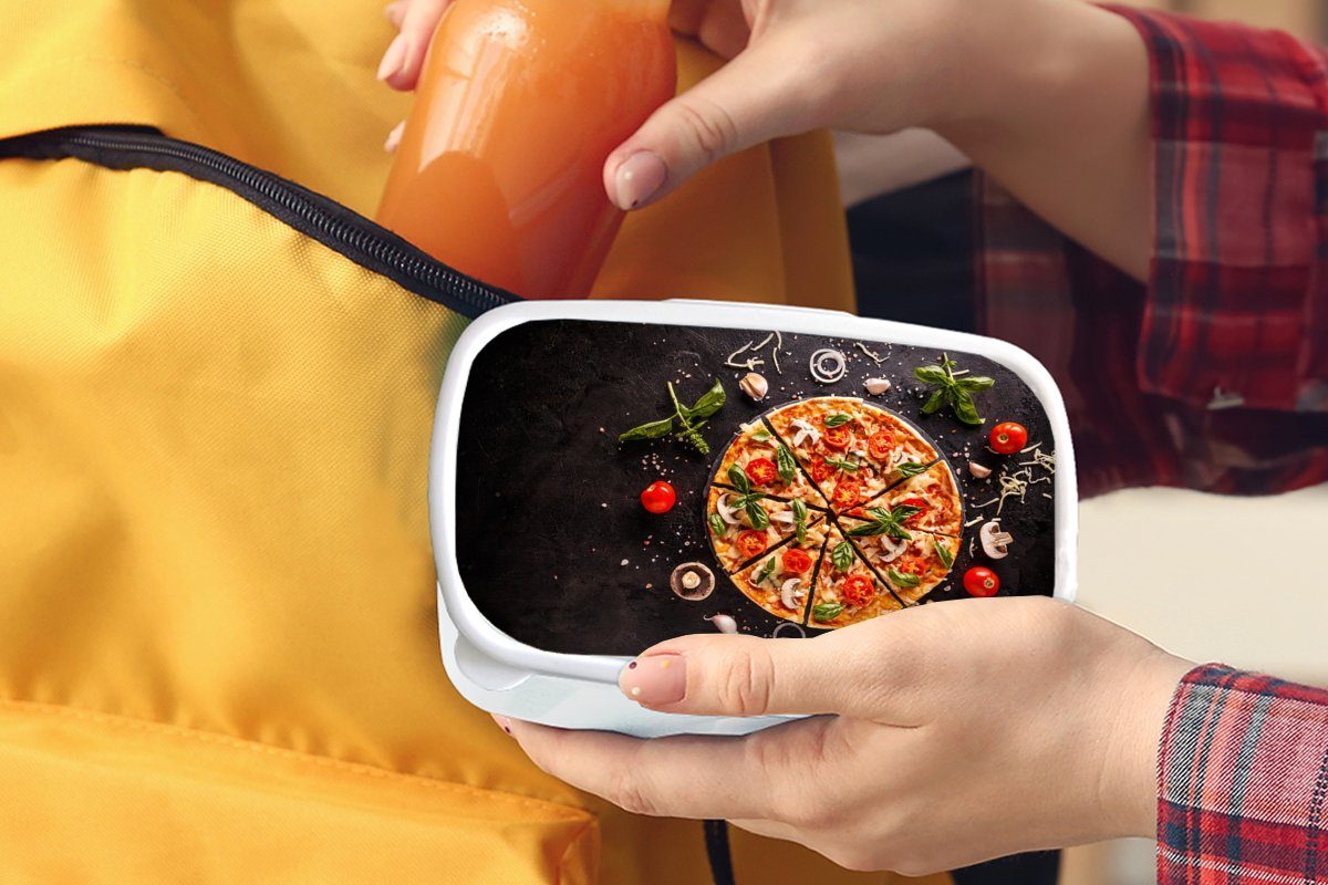 MuchoWow Lunchbox Pizza Küche Erwachsene, - Industrie, Jungs Mädchen und Kinder Gemüse - Brotbox (2-tlg), Brotdose, - weiß für - Kunststoff, und für Kräuter