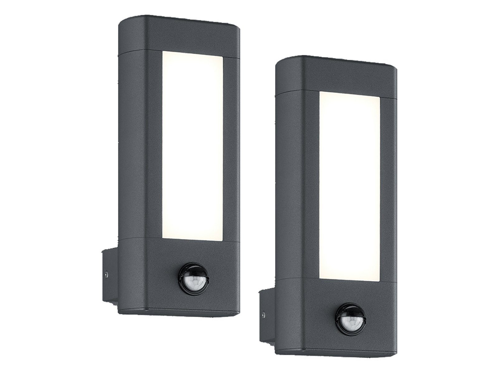 TRIO Leuchten LED Außen-Wandleuchte, Bewegungsmelder, LED fest integriert, Warmweiß, 2er Set Wand Außenleuchten aus Aluminium mit Bewegungssensor, H: 28cm