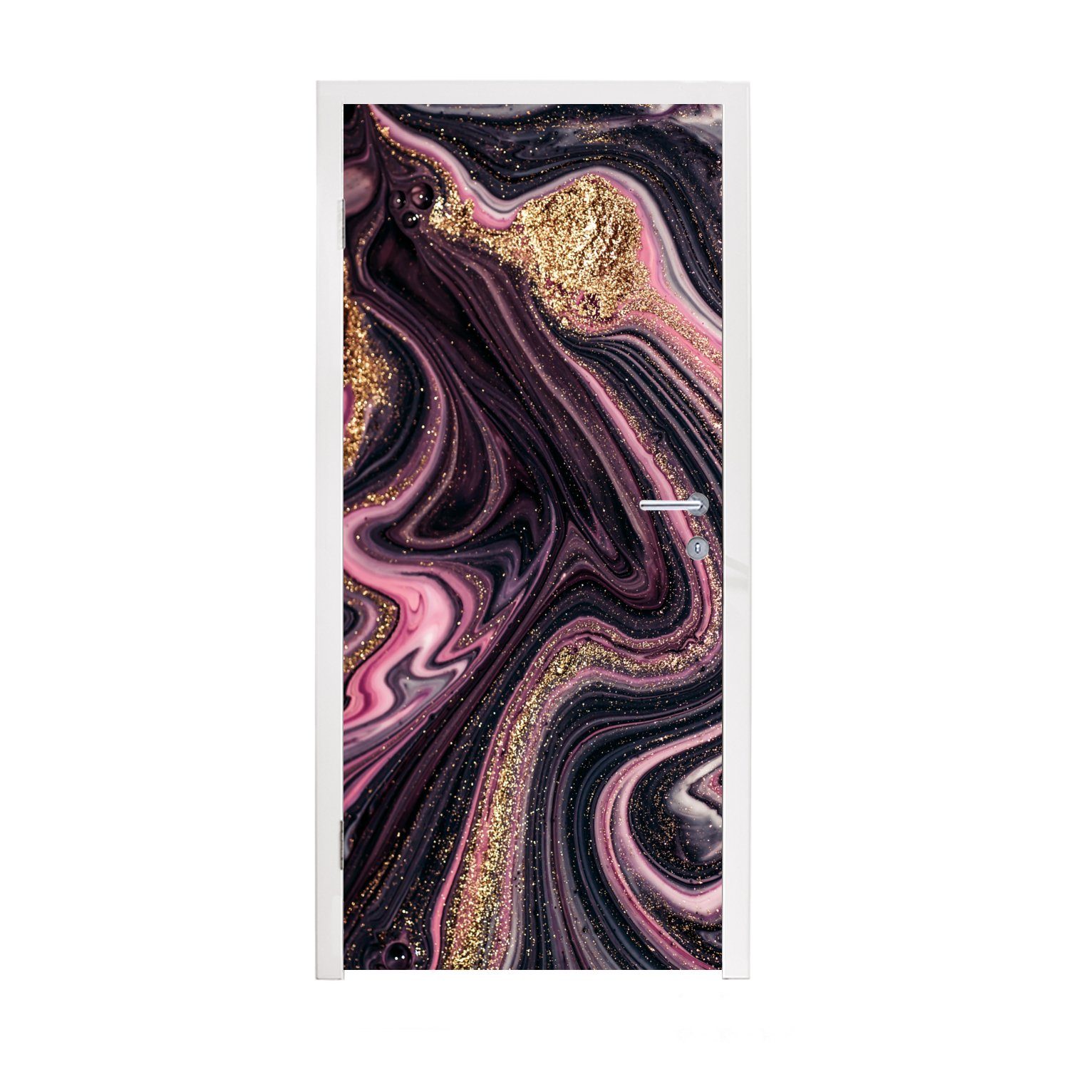 MuchoWow Türtapete Marmoroptik - Rosa - Lila - Gold - Luxus - Marmor, Matt, bedruckt, (1 St), Fototapete für Tür, Türaufkleber, 75x205 cm