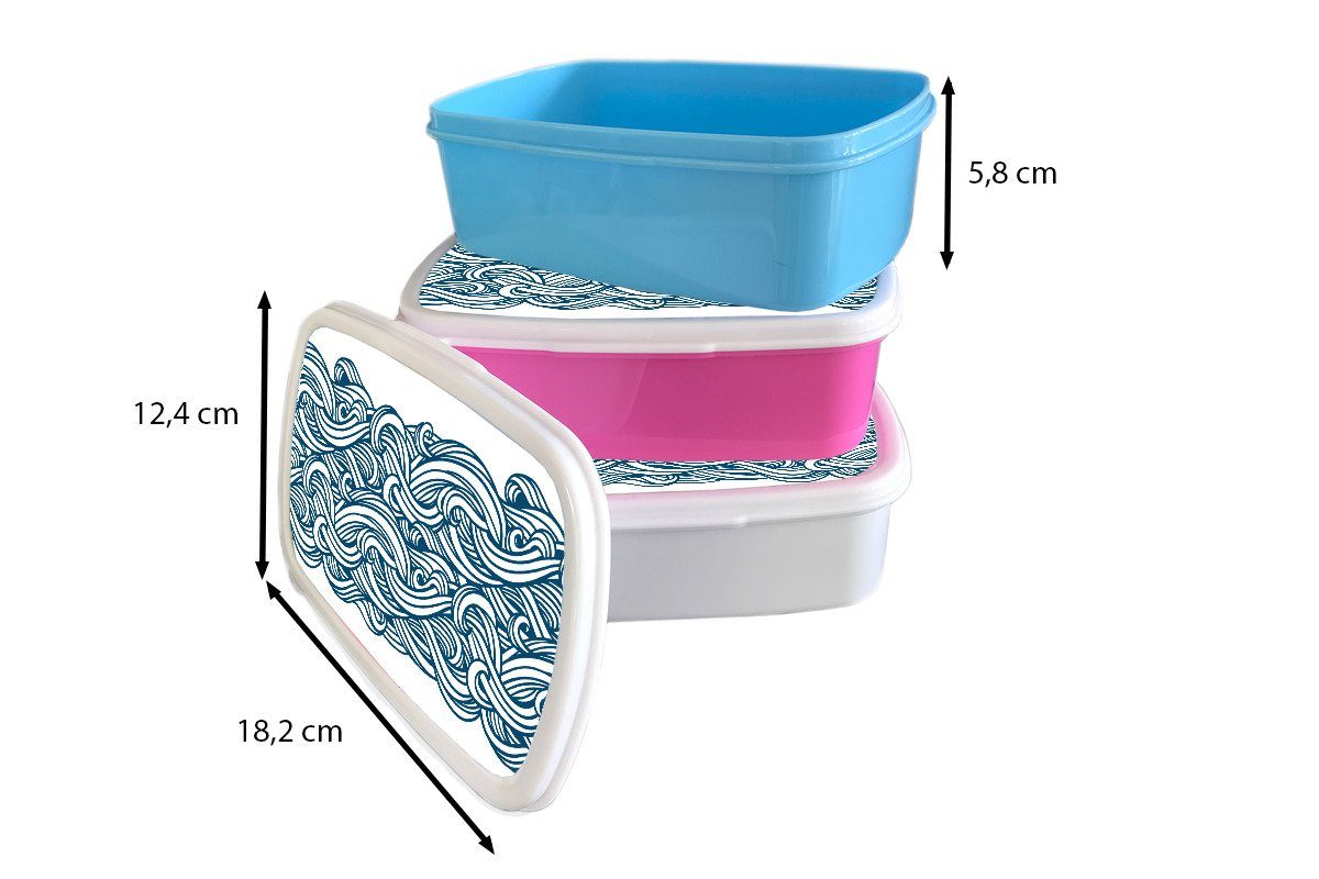 MuchoWow Lunchbox Muster Brotdose, für Jungs und - Wellen für - Kinder (2-tlg), Mädchen und Erwachsene, Meer, Brotbox weiß Kunststoff