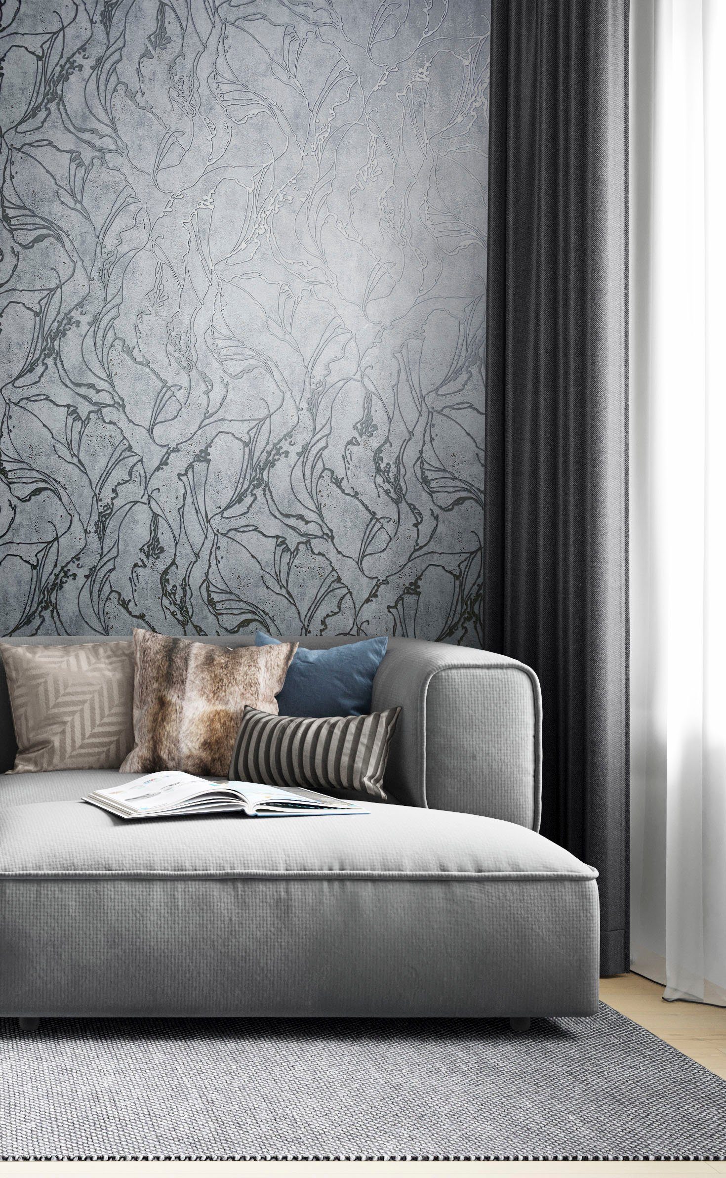 Marburg Vliestapete Squirm, strukturiert, glänzend, moderne Tapete für Wohnzimmer Schlafzimmer Küche