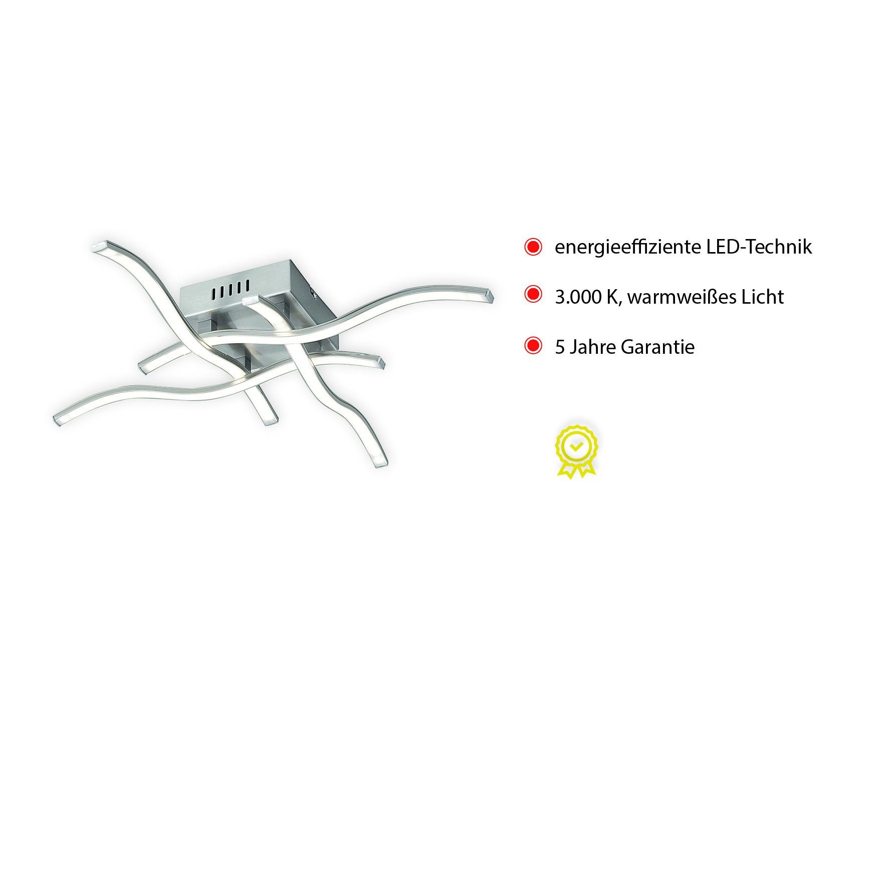 JUST LIGHT Deckenleuchte WAVE, LED fest integriert, Warmweiß, LED