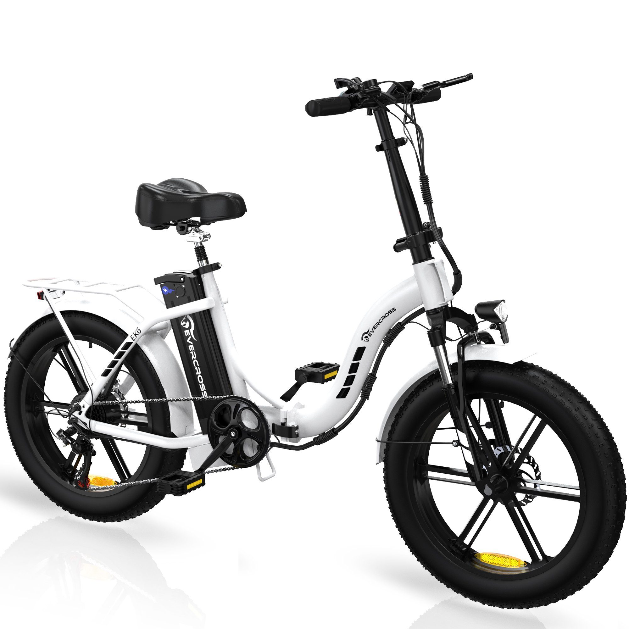 Evercross E-Bike EK6 faltbare Elektrofahrräder mit 7 Gang Getriebe, 48V 15AH Akku, 7 Gang, Kettenschaltung,250W Motor Elektrofahrräder für Damen und Herren Weiß
