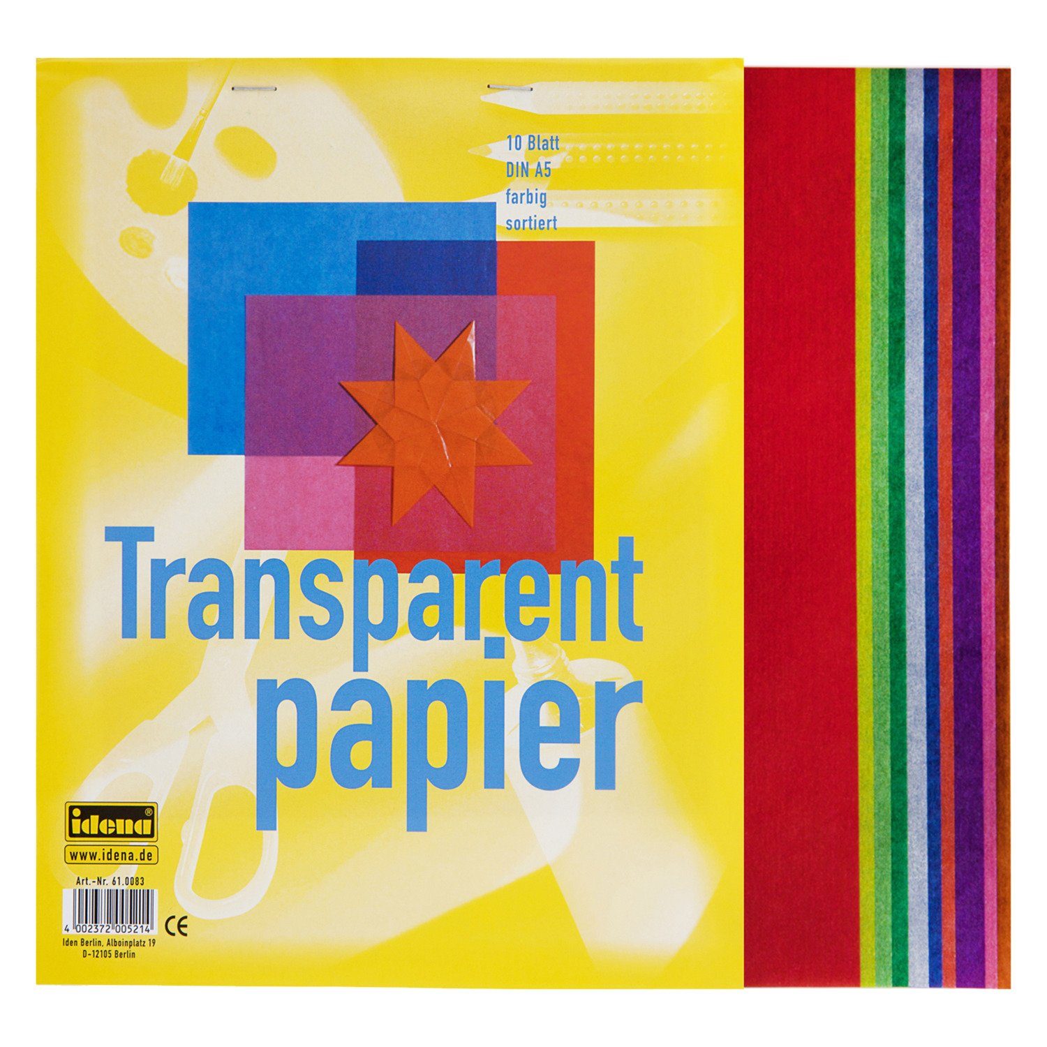 10 Transparentpapier farbig A5 Idena sortiert Idena Blatt Transparentpap.