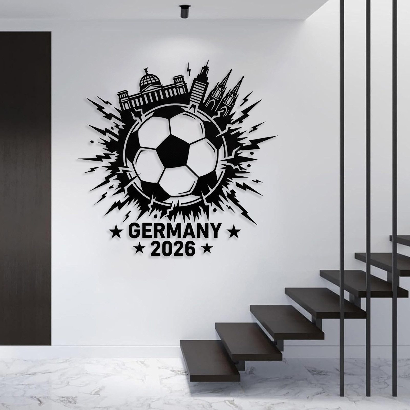 Jumpeak Wanddekoobjekt Deutschland 2026 WM Wanddeko,FIFA,Fußballkunst,Stadt Wahrzeichen Dekor, Metall, 4 Farben, WM-Souvenir, Fußballfan-Geschenk, 53×53cm